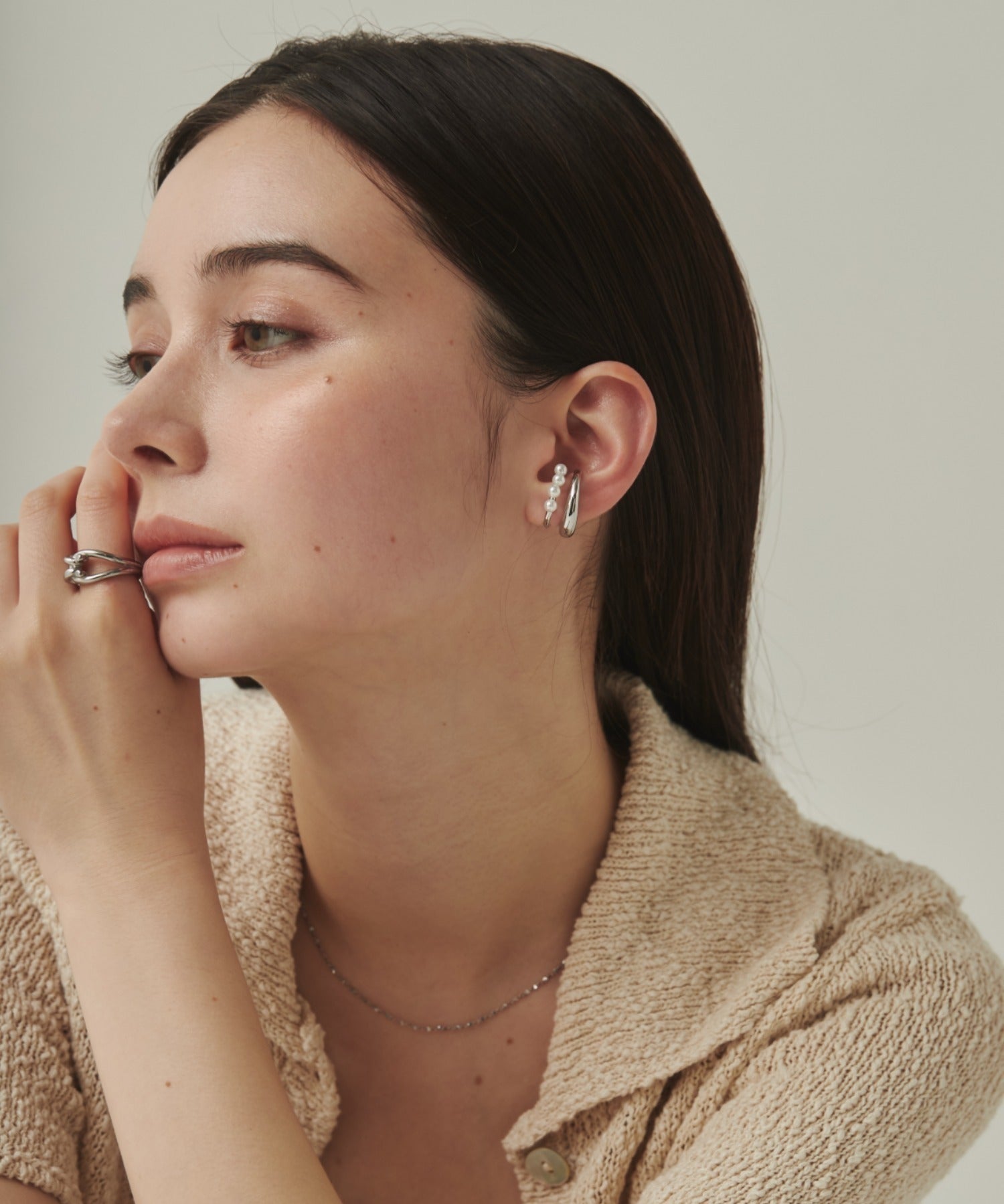 ciite' シーテ イヤーカフ 【 金属アレルギー対応 】ミニパールイヤーカフ サージカルステンレス