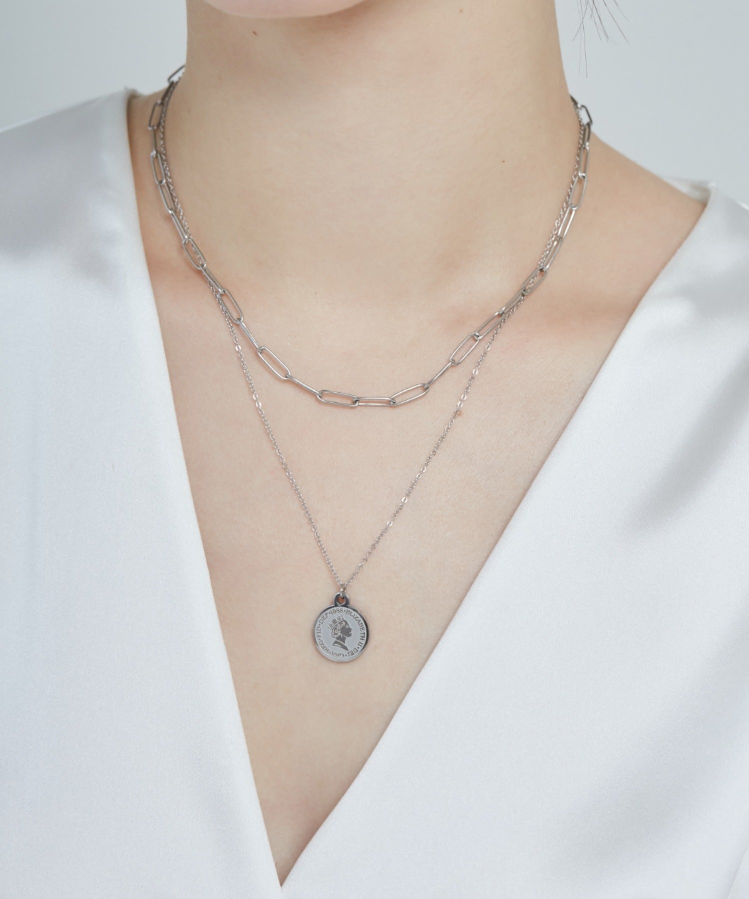 ciite' シーテ ネックレス 【 金属アレルギー対応 】 2連 エリザベス コインネックレス サージカルステンレス