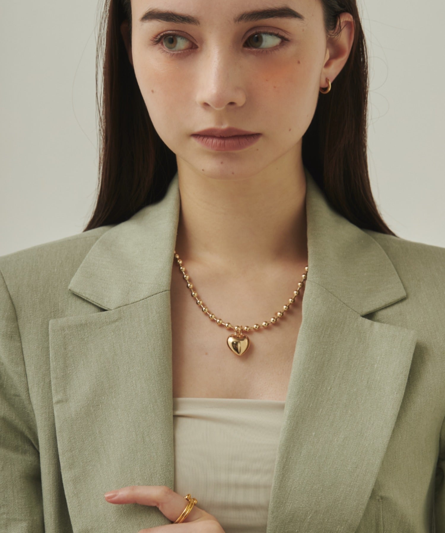 ciite' シーテ ネックレス ぷっくりメタルハート ＆ ボールチェーンネックレス