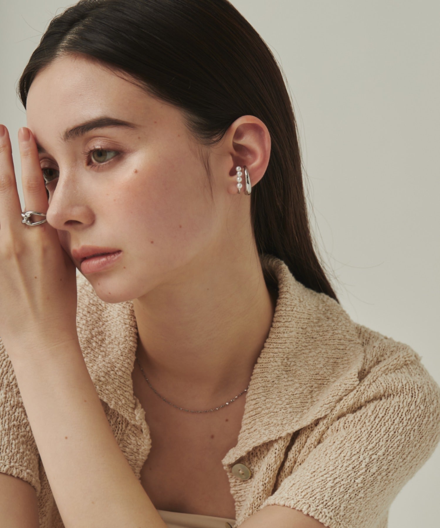 ciite' シーテ イヤーカフ 【 金属アレルギー対応 】ミニパールイヤーカフ サージカルステンレス