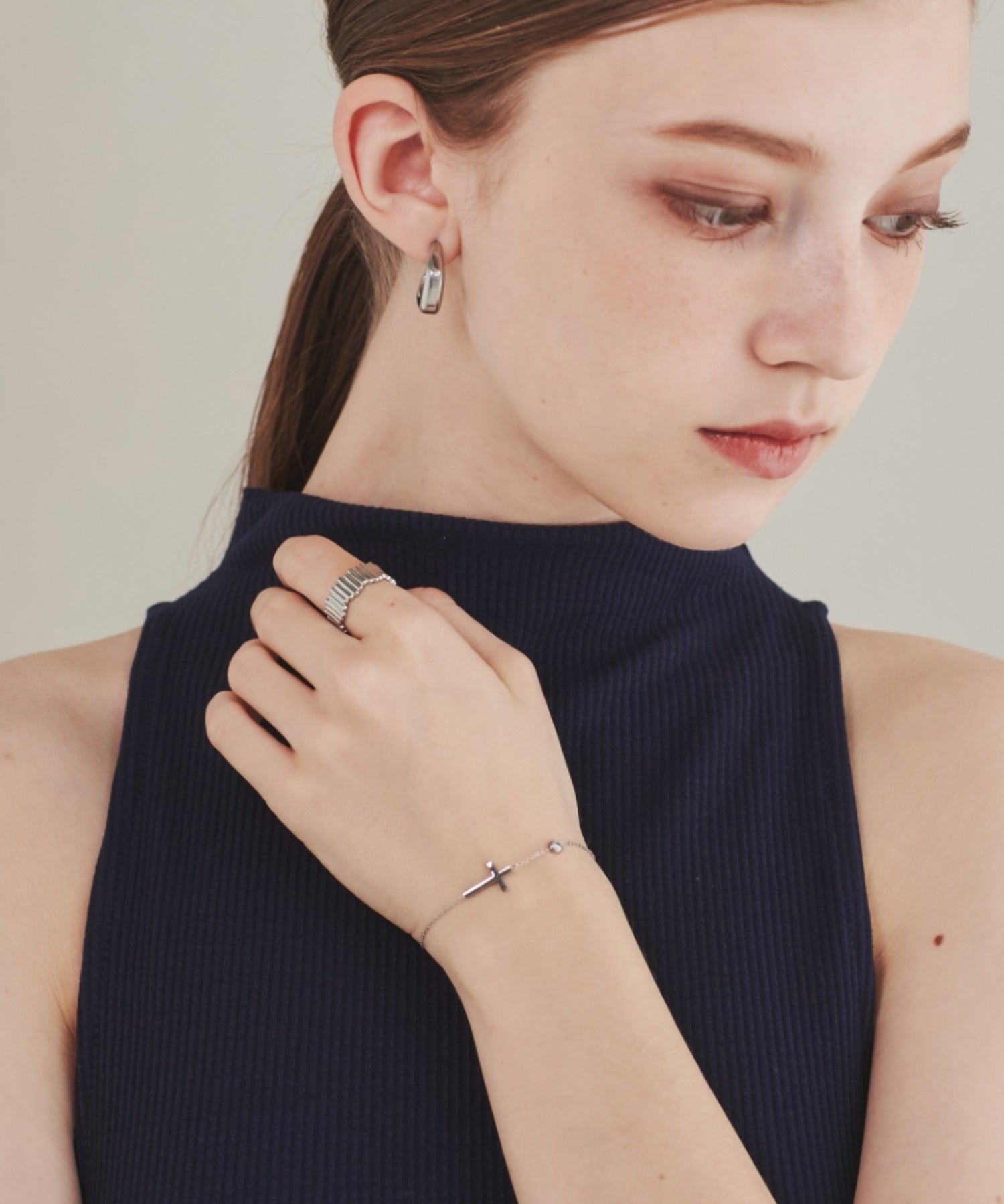 ciite' シーテ ブレスレット 【 金属アレルギー対応 】 クロスビジューブレスレット サージカルステンレス