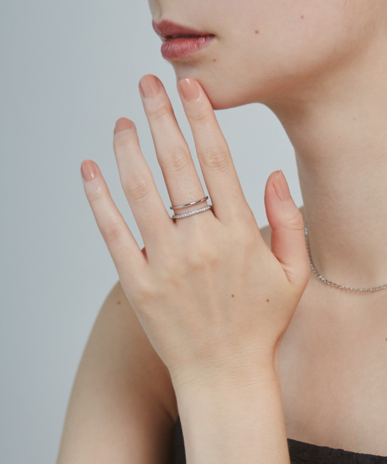 ciite' シーテ リング 【 金属アレルギー対応 】 ビジューダブルリング サージカルステンレス