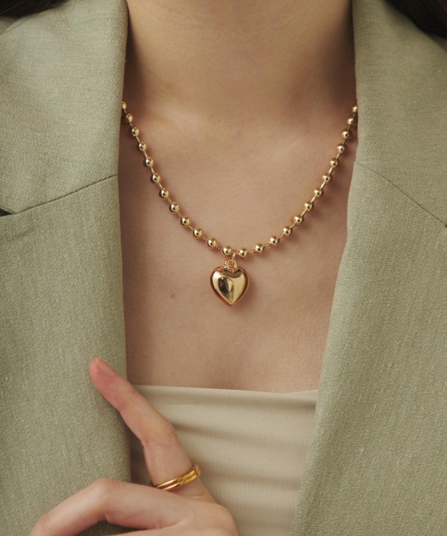 ciite' シーテ ネックレス ぷっくりメタルハート ＆ ボールチェーンネックレス