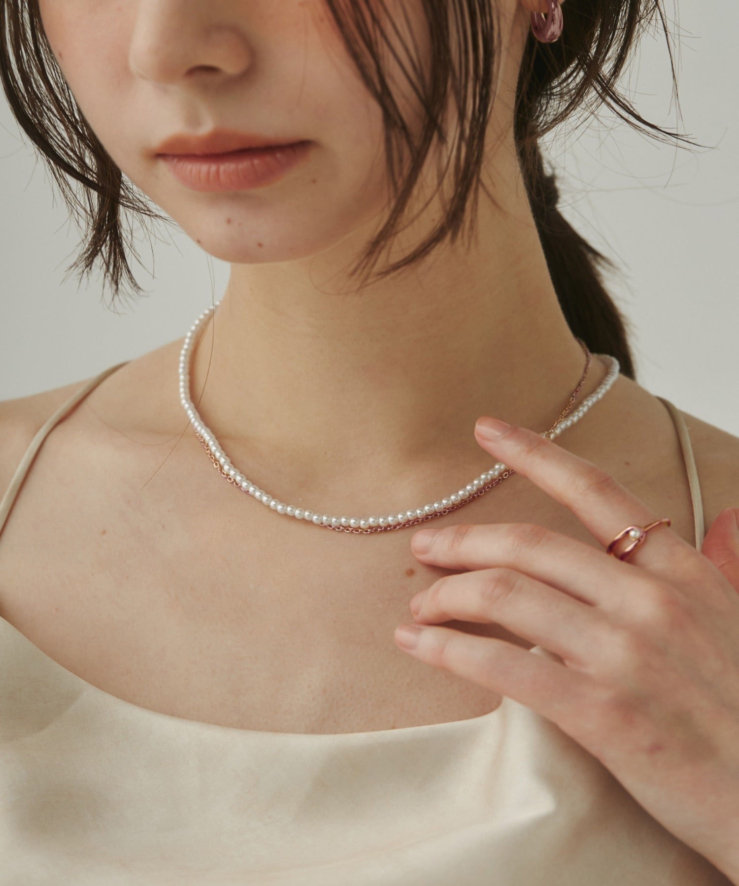 ciite' シーテ ネックレス 【 金属アレルギー対応 】 パール & シンプルチェーンネックレス 2セット サージカルステンレス