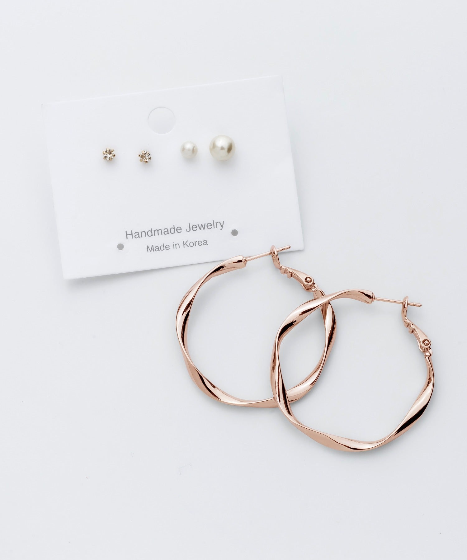 ciite' シーテ ピアス（両耳用） ねじりピアス × パールピアス 3ピアスセット (両耳用)