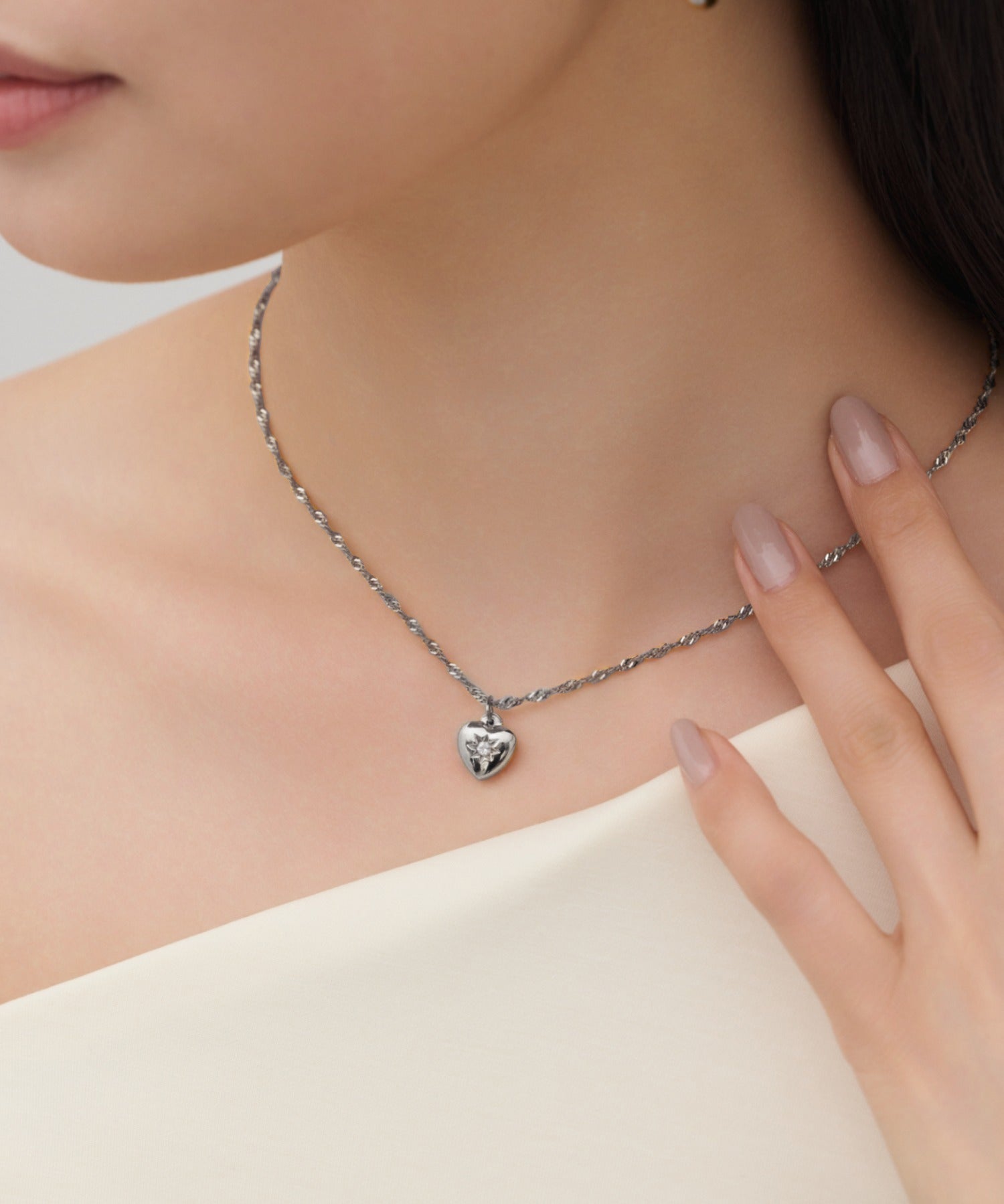 ciite' シーテ ネックレス 【 金属アレルギー対応 】 ビジューハートネックレス サージカルステンレス