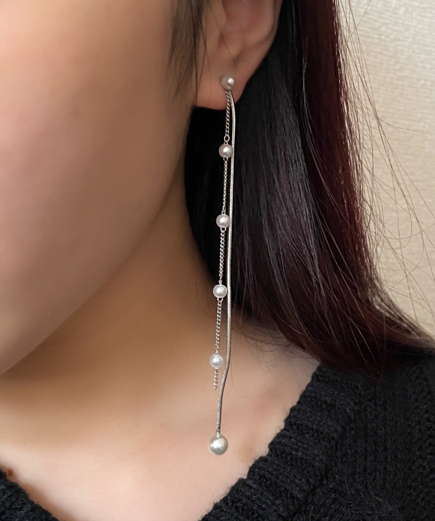 ciite' シーテ ピアス（両耳用） パール & ロングチェーン ドロップピアス (両耳用)