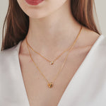 ciite' シーテ ネックレス 【 金属アレルギー対応 】 2連ハートビジューネックレス サージカルステンレス ゴールド FREE