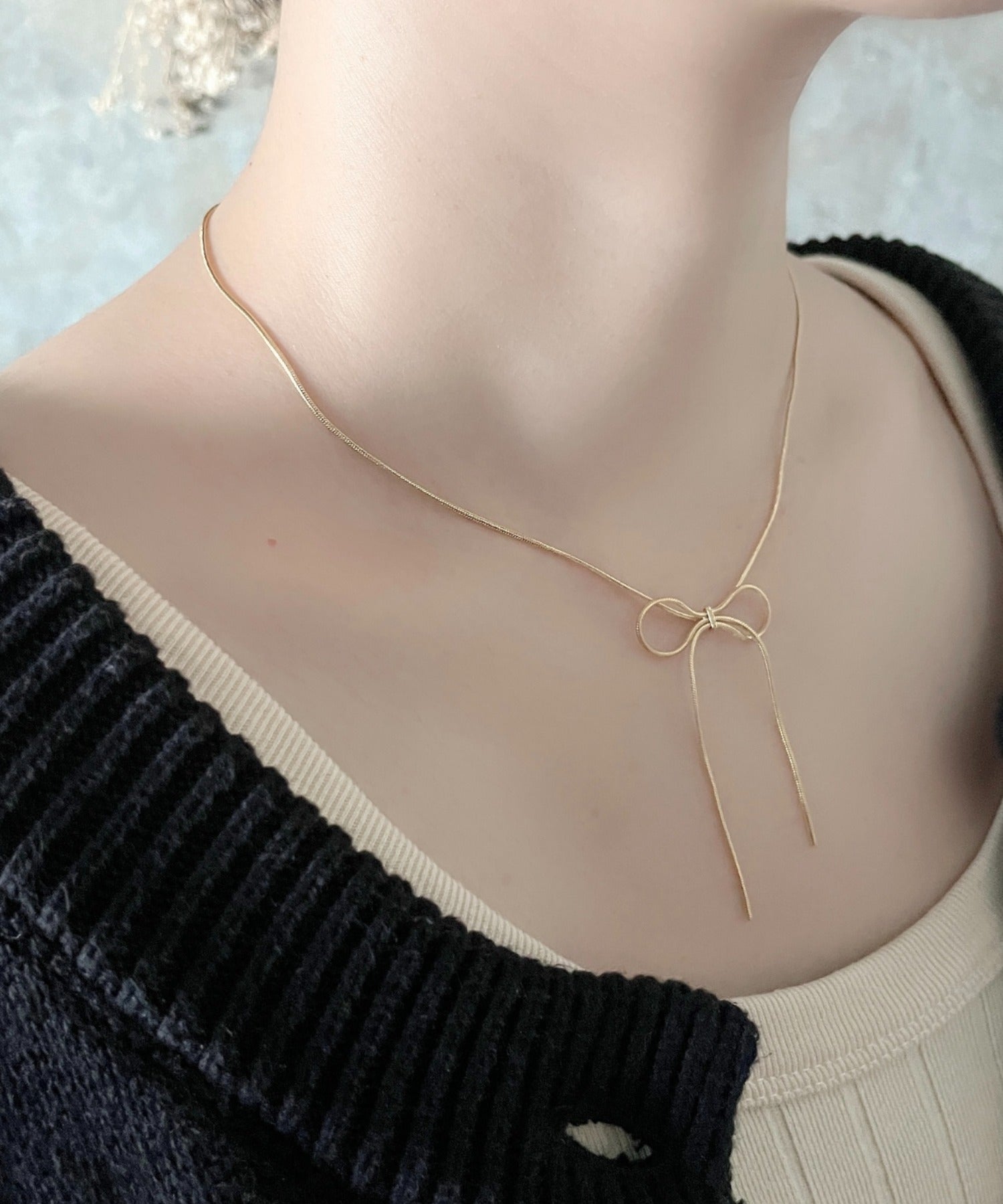 ciite' シーテ ネックレス 【 金属アレルギー対応 】 simple ribbon necklace / シンプル リボン ネックレス サージカルステンレス 316L