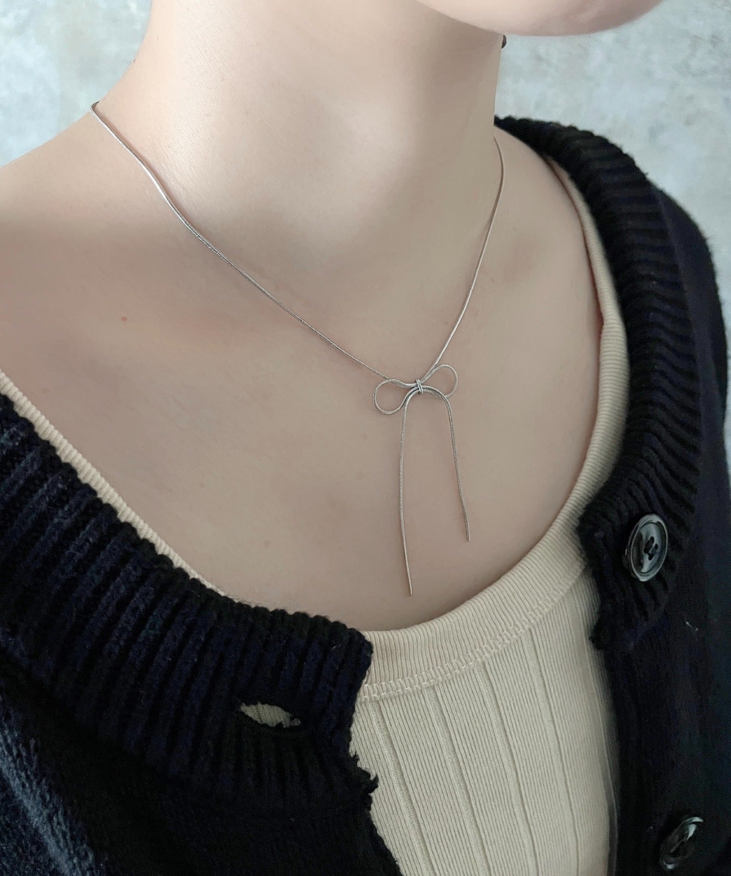 ciite' シーテ ネックレス 【 金属アレルギー対応 】 simple ribbon necklace / シンプル リボン ネックレス サージカルステンレス 316L