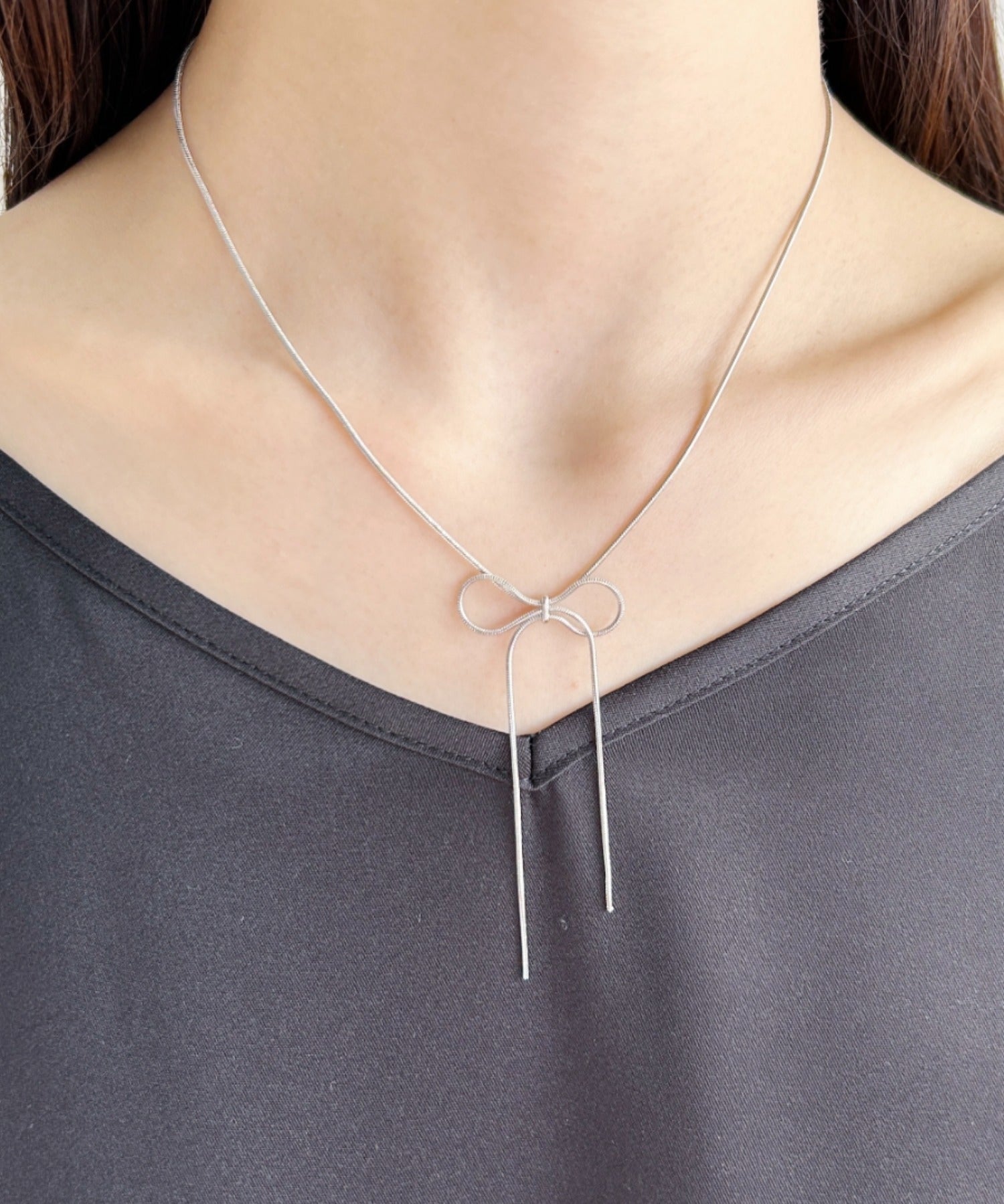 ciite' シーテ ネックレス 【 金属アレルギー対応 】 simple ribbon necklace / シンプル リボン ネックレス サージカルステンレス 316L