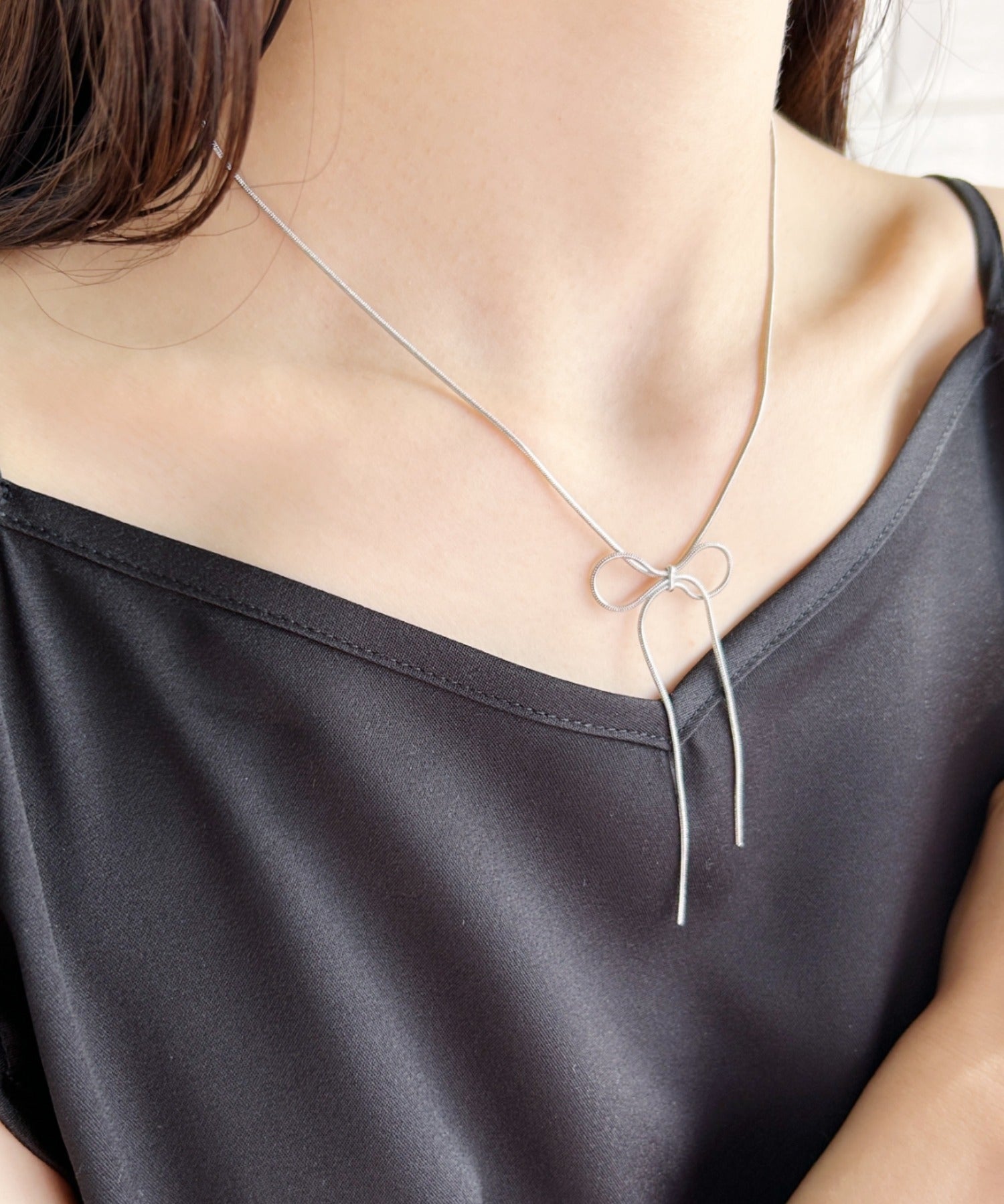 ciite' シーテ ネックレス 【 金属アレルギー対応 】 simple ribbon necklace / シンプル リボン ネックレス サージカルステンレス 316L