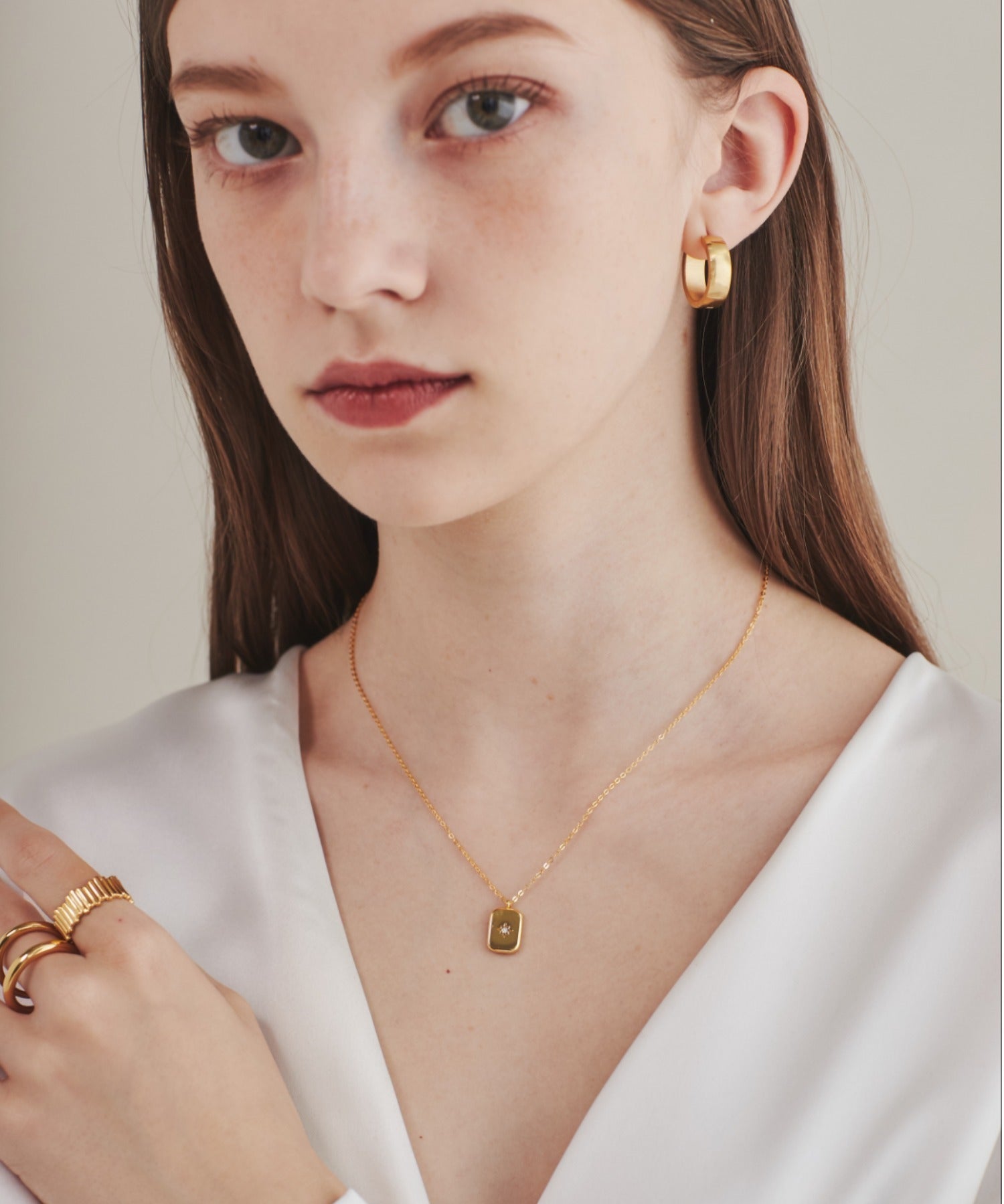 ciite' シーテ ネックレス 【 金属アレルギー対応 】 プレートビジューネックレス サージカルステンレス