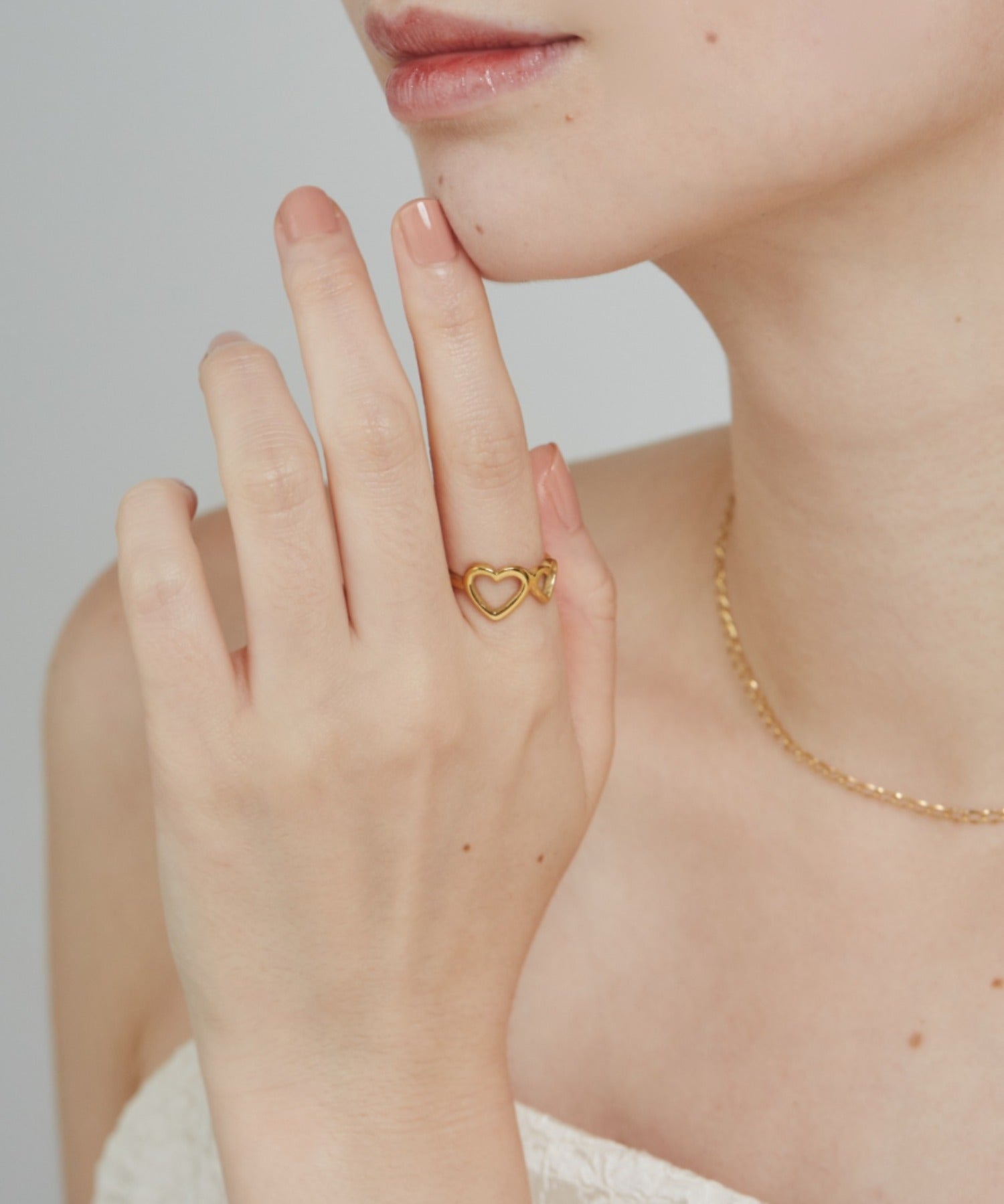 ciite' シーテ リング 【 金属アレルギー対応 】 ダブルハートリング サージカルステンレス ゴールド