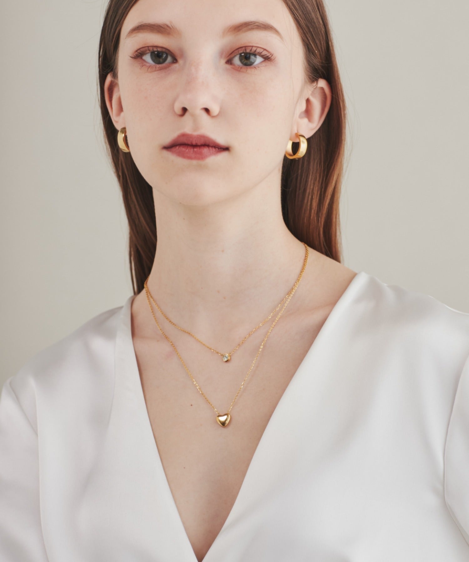 ciite' シーテ ネックレス 【 金属アレルギー対応 】 2連ハートビジューネックレス サージカルステンレス