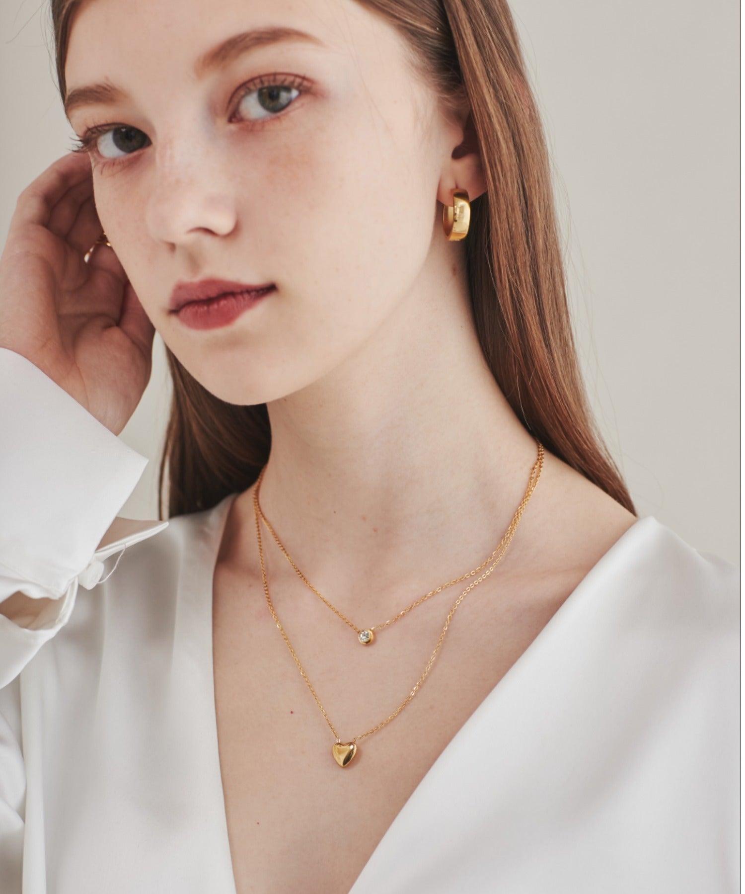 ciite' シーテ ネックレス 【 金属アレルギー対応 】 2連ハートビジューネックレス サージカルステンレス