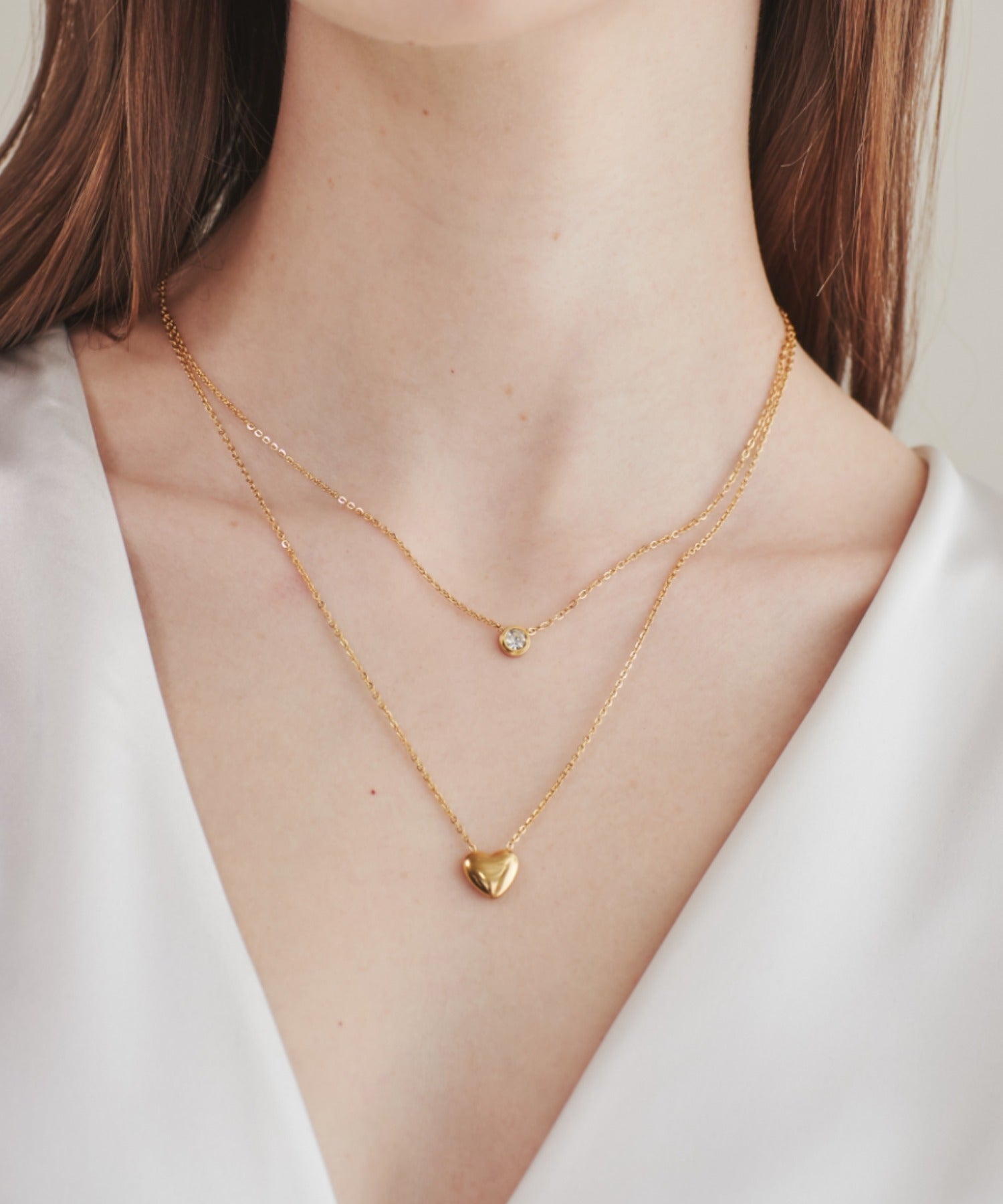 ciite' シーテ ネックレス 【 金属アレルギー対応 】 2連ハートビジューネックレス サージカルステンレス