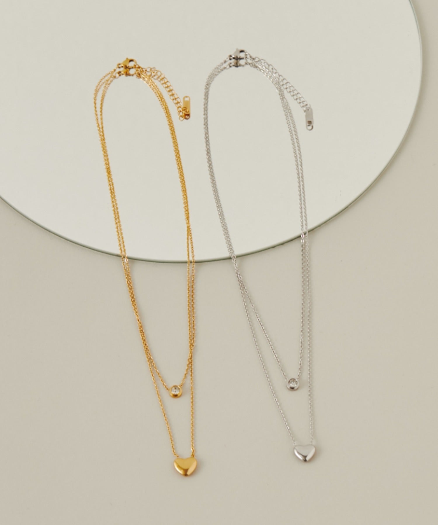 ciite' シーテ ネックレス 【 金属アレルギー対応 】 2連ハートビジューネックレス サージカルステンレス