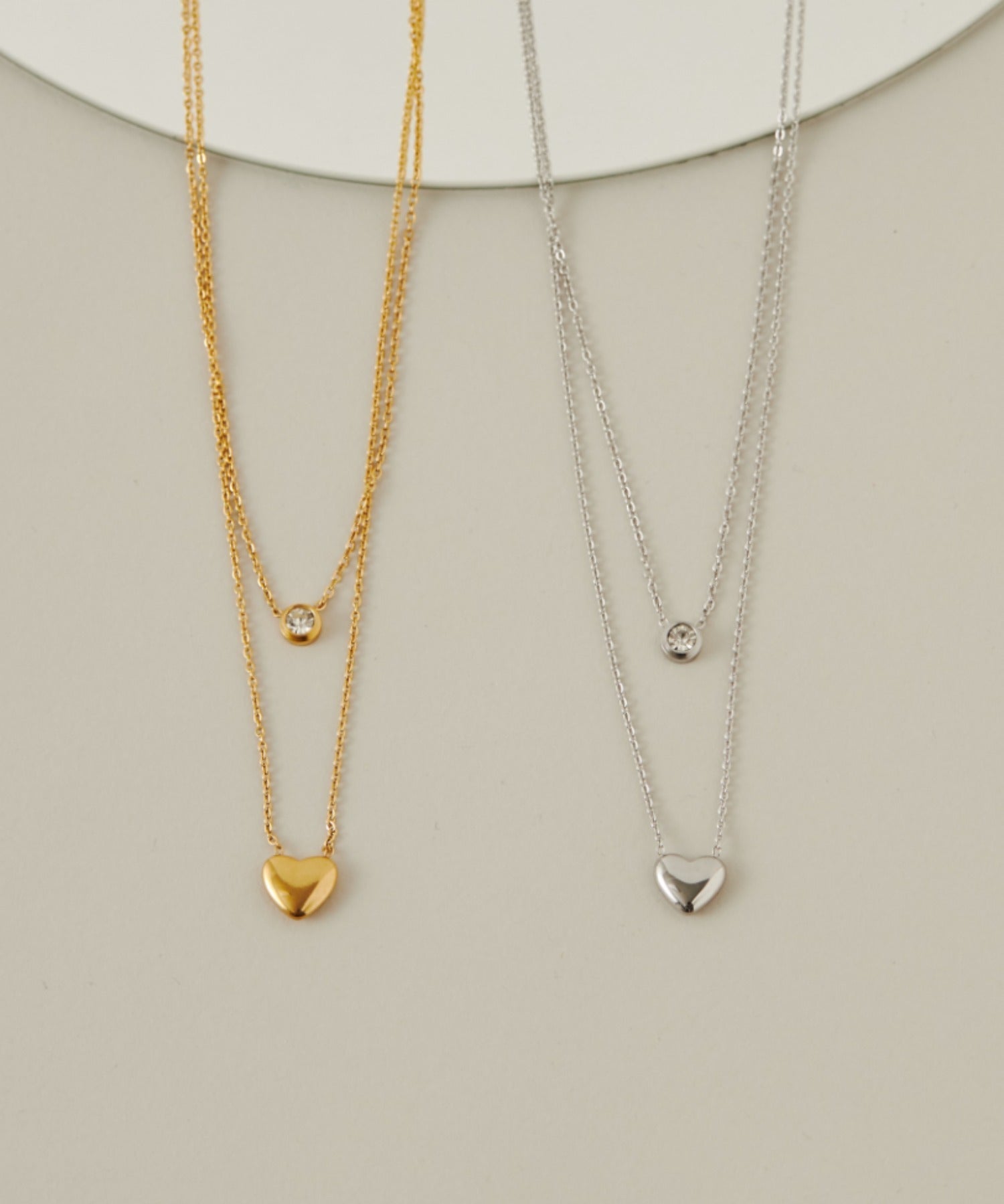 ciite' シーテ ネックレス 【 金属アレルギー対応 】 2連ハートビジューネックレス サージカルステンレス