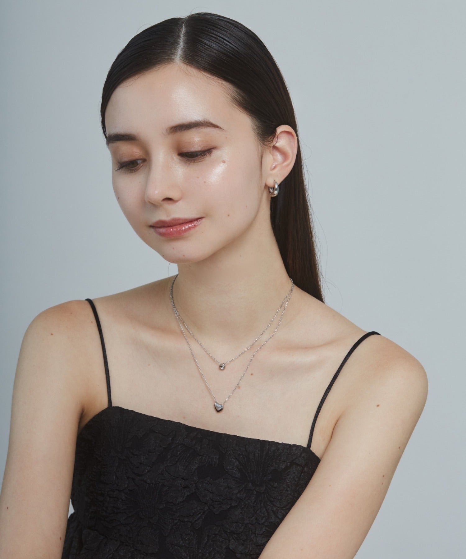 ciite' シーテ ネックレス 【 金属アレルギー対応 】 2連ハートビジューネックレス サージカルステンレス