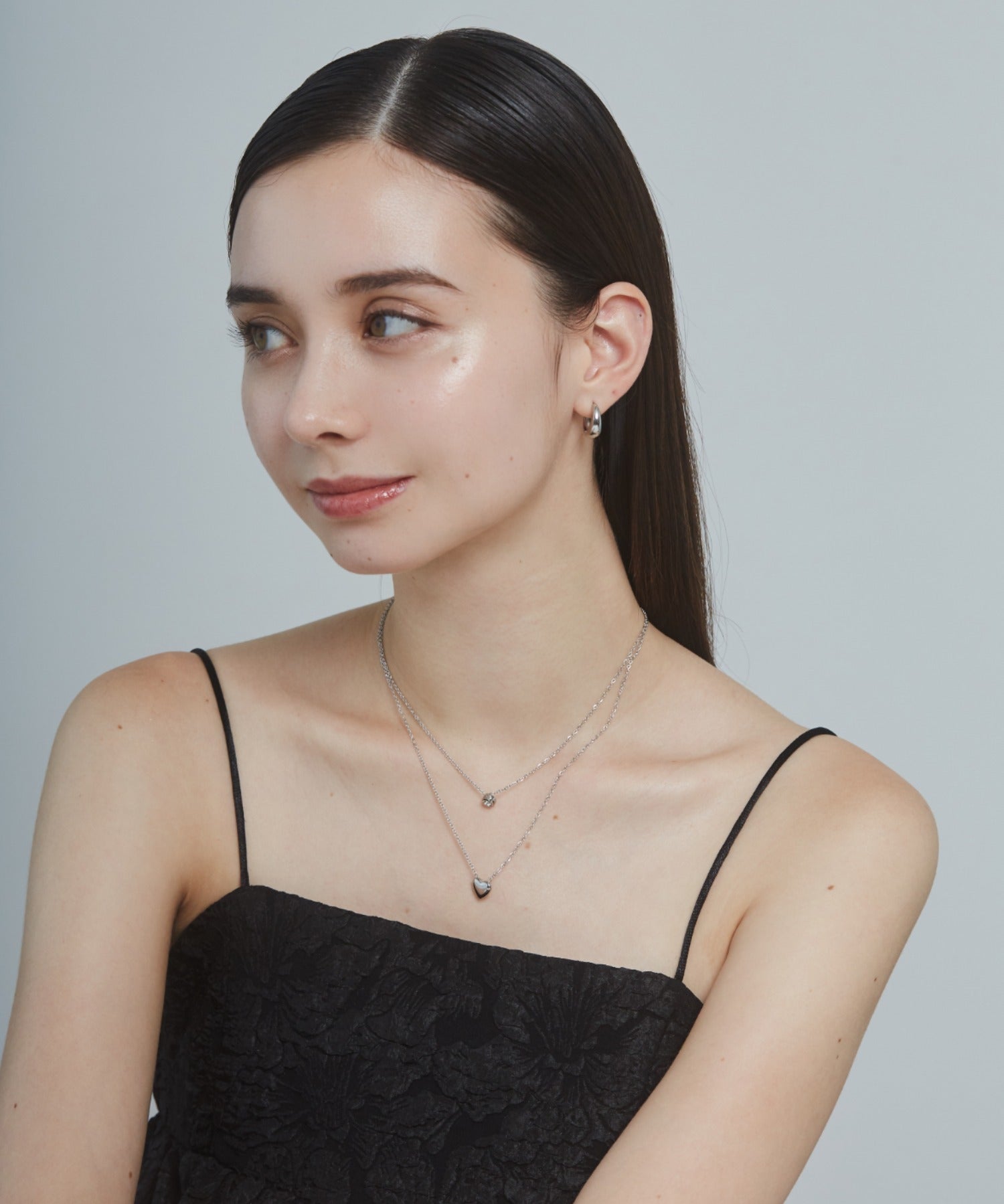 ciite' シーテ ネックレス 【 金属アレルギー対応 】 2連ハートビジューネックレス サージカルステンレス