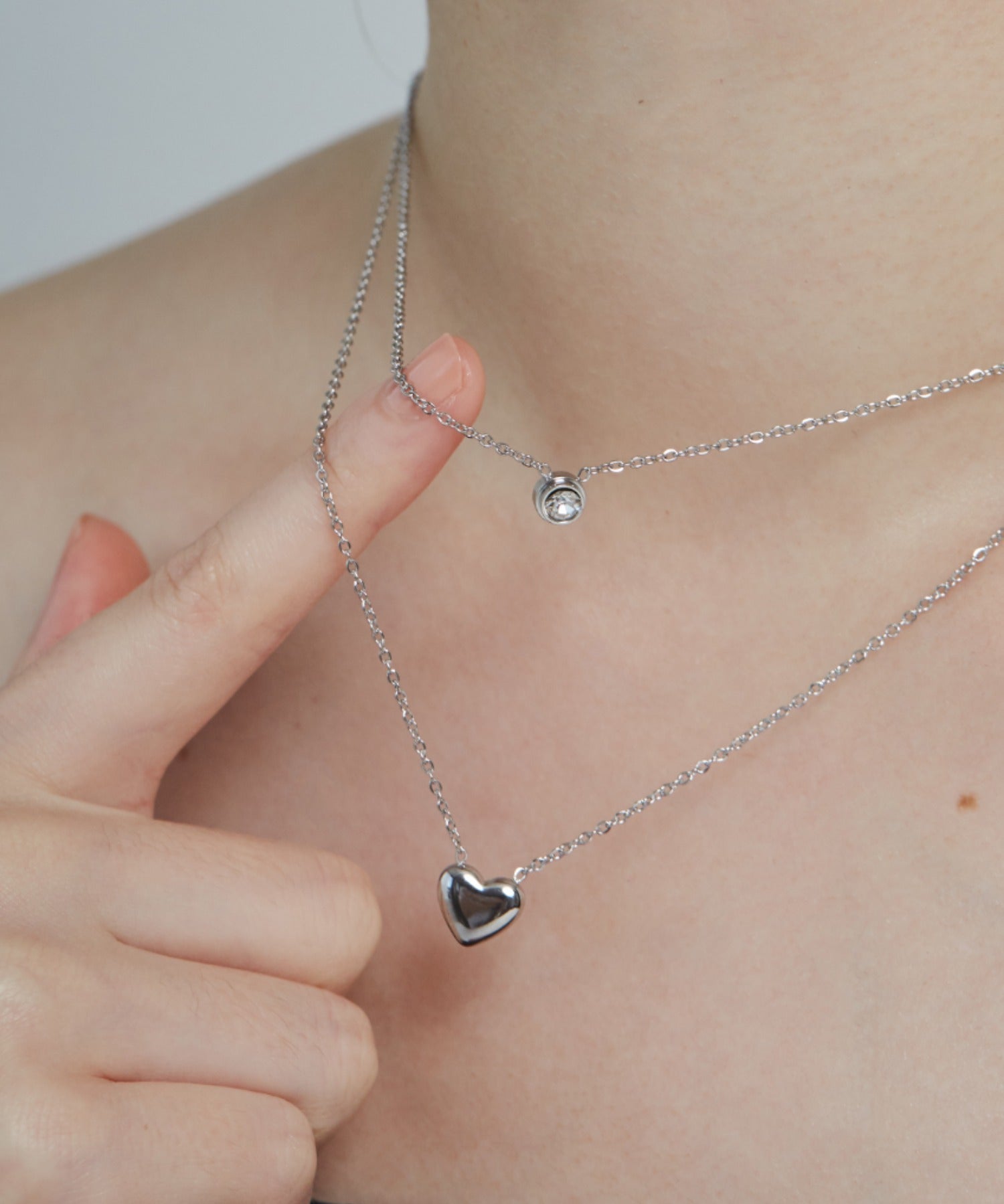 ciite' シーテ ネックレス 【 金属アレルギー対応 】 2連ハートビジューネックレス サージカルステンレス