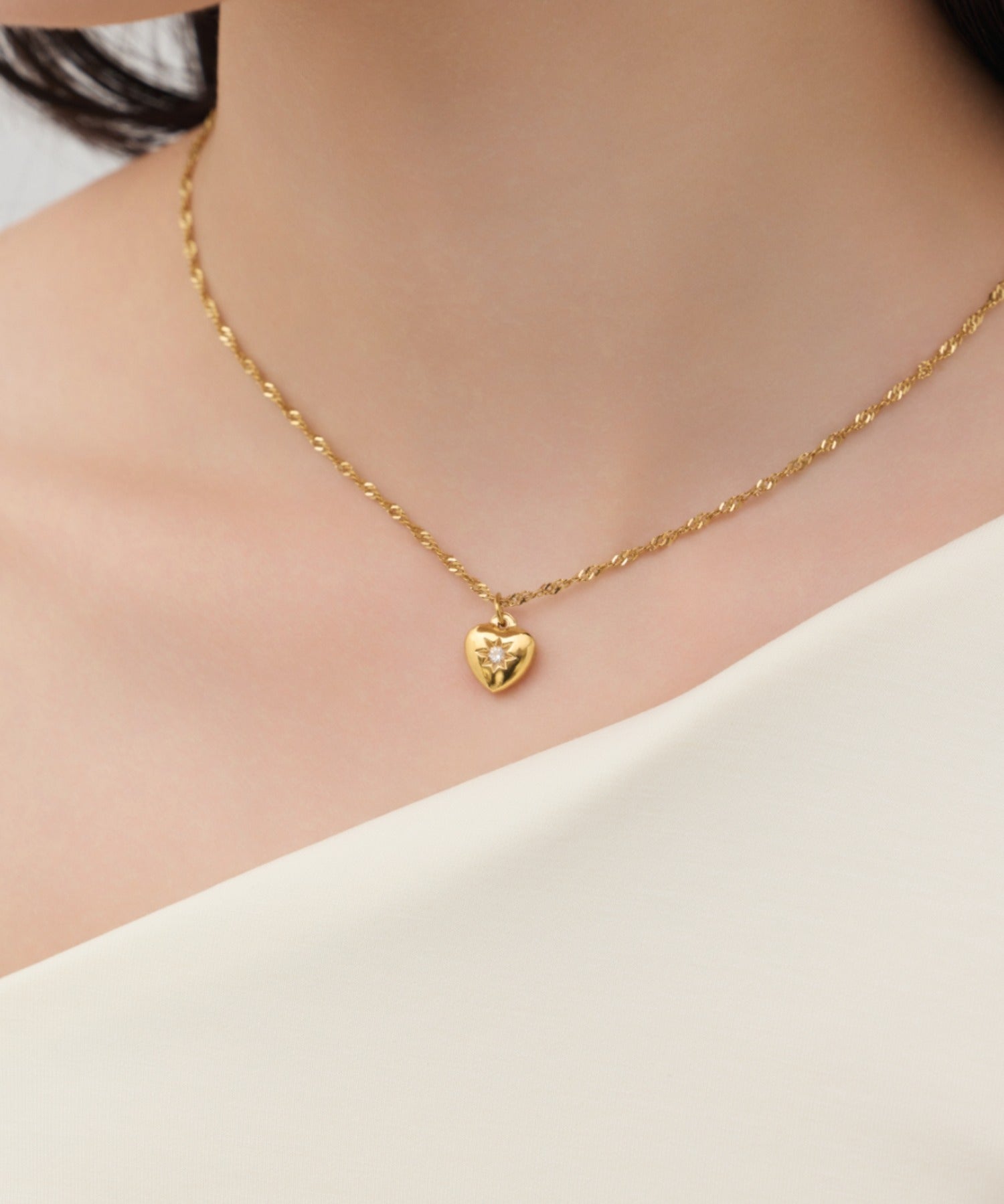 ciite' シーテ ネックレス 【 金属アレルギー対応 】 ビジューハートネックレス サージカルステンレス