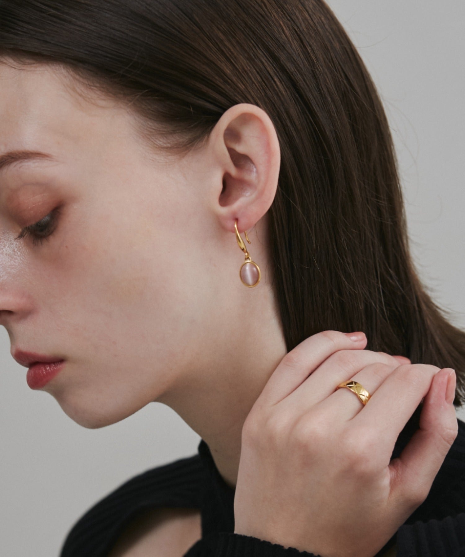 ciite' シーテ ピアス（両耳用） 【 金属アレルギー対応 】 オーバルストーン フックピアス サージカルステンレス (両耳用)