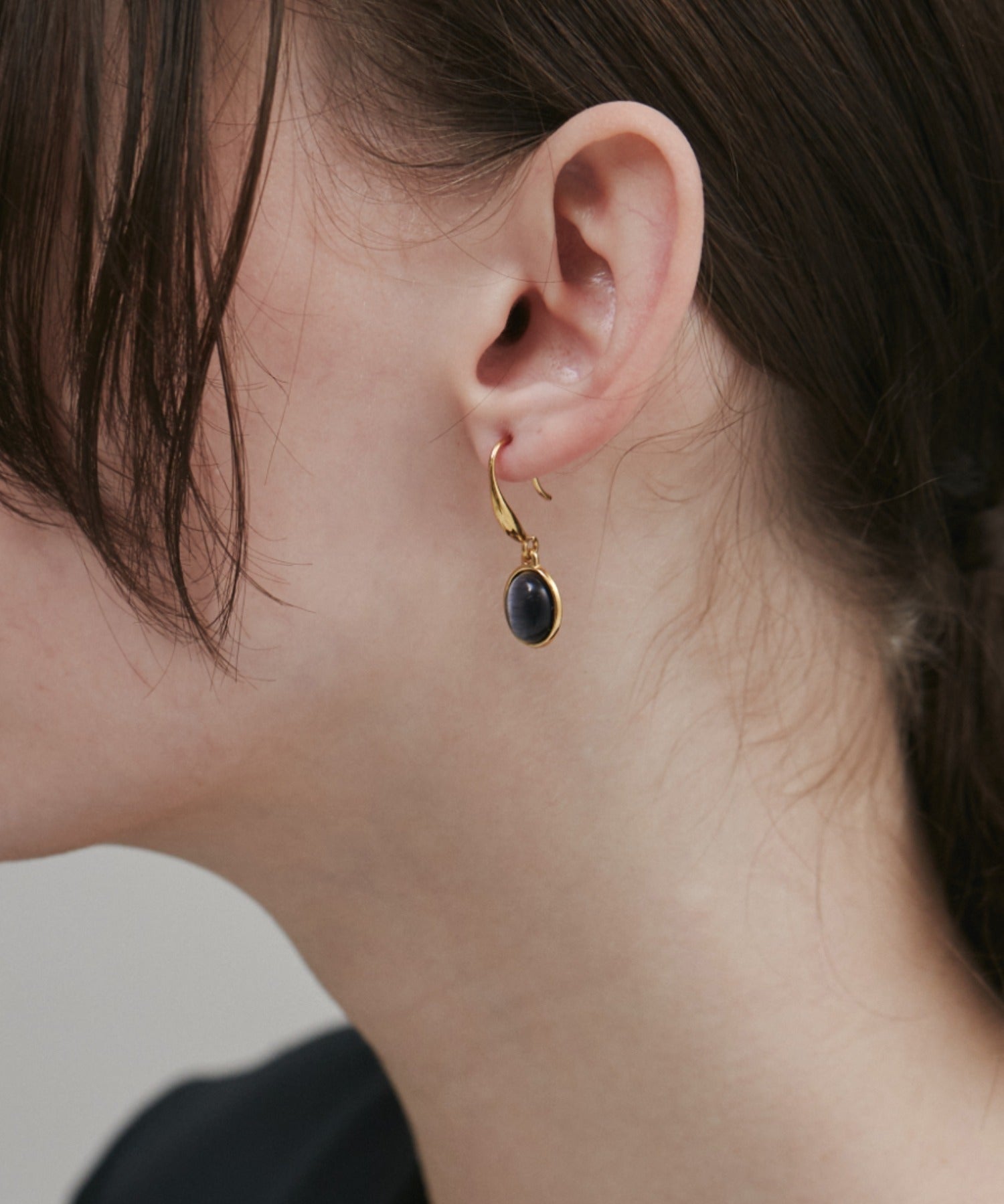 ciite' シーテ ピアス（両耳用） 【 金属アレルギー対応 】 オーバルストーン フックピアス サージカルステンレス (両耳用)