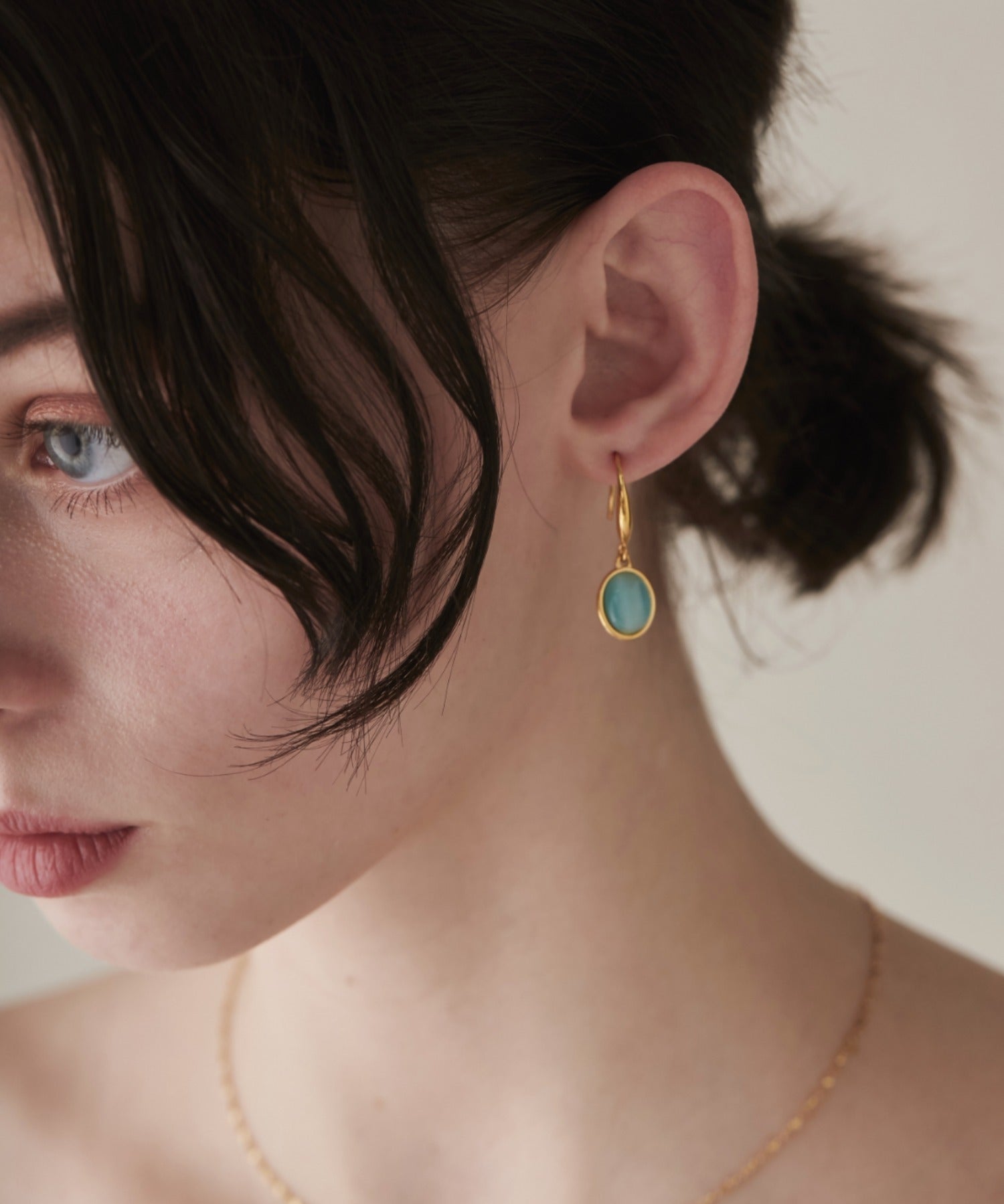 ciite' シーテ ピアス（両耳用） 【 金属アレルギー対応 】 オーバルストーン フックピアス サージカルステンレス (両耳用)