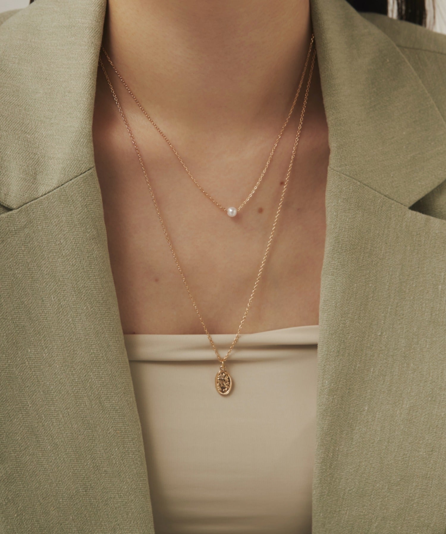 ciite' シーテ ネックレス コインネックレス & パールネックレス 2個セット