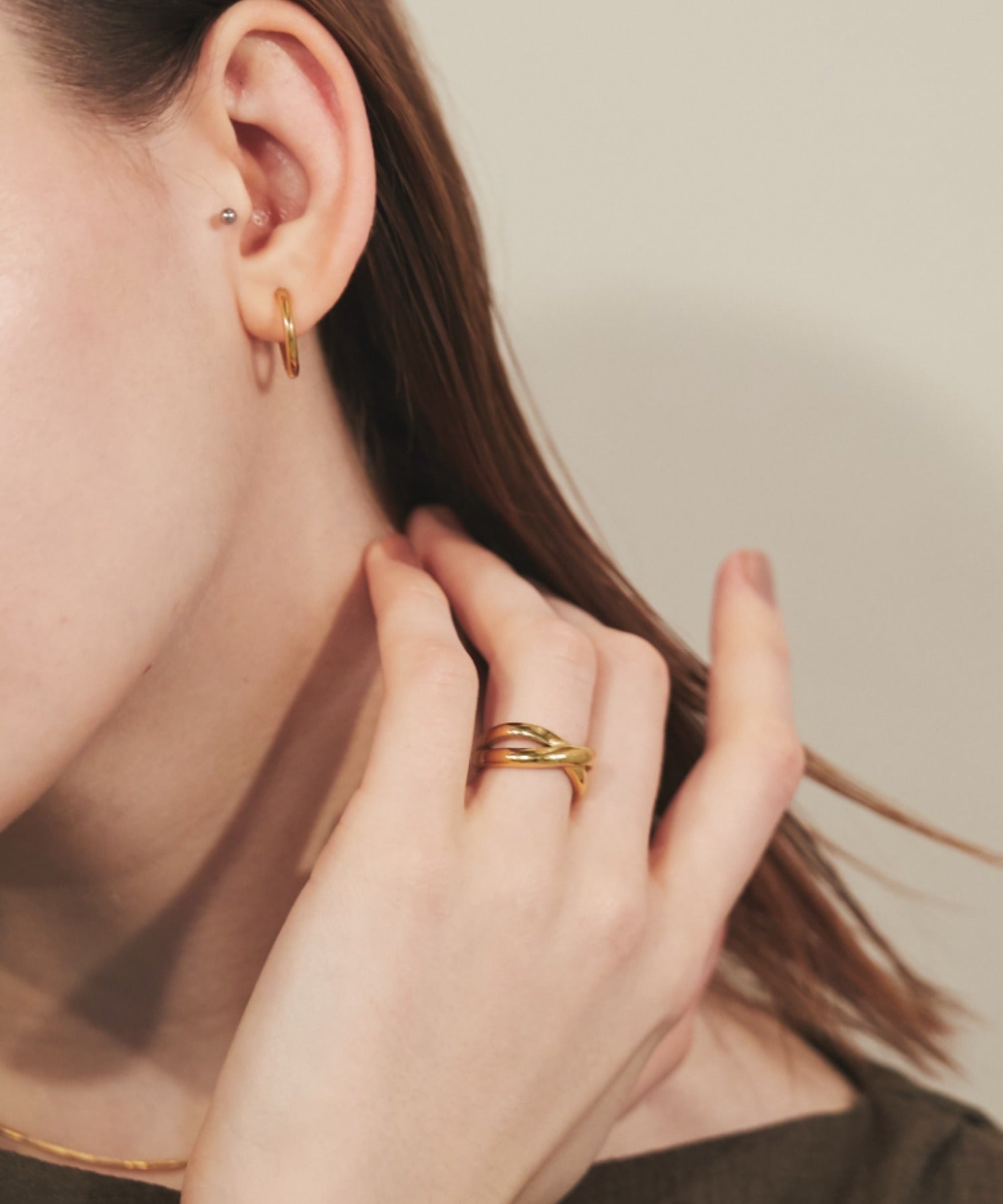 ciite' シーテ リング 【 金属アレルギー対応 】 クロスリング サージカルステンレス ゴールド