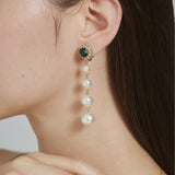 ciite' シーテ イヤリング フロントビジュー 4連パールイヤリング (両耳用) グリーン FREE