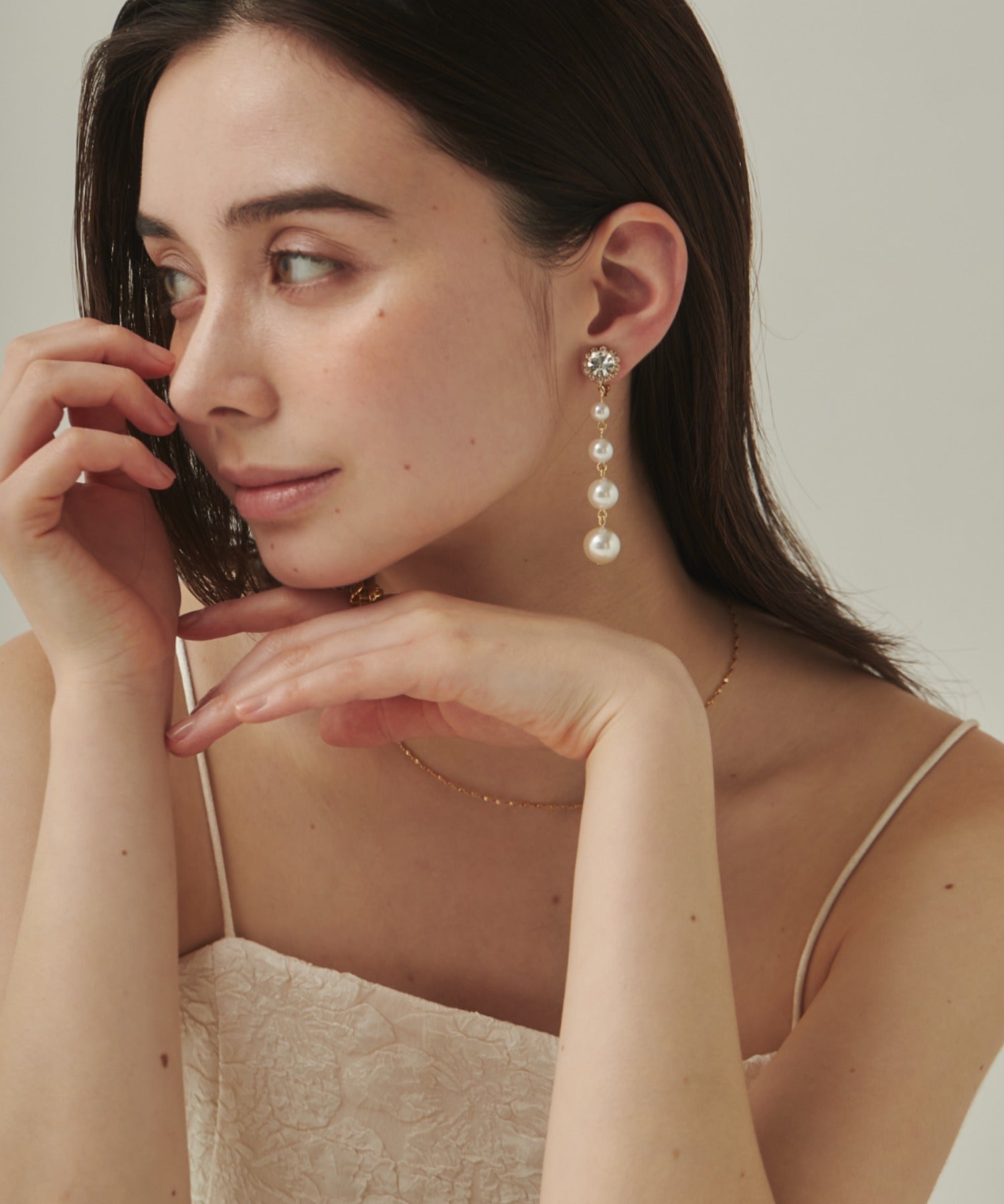 ciite' シーテ イヤリング フロントビジュー 4連パールイヤリング (両耳用)