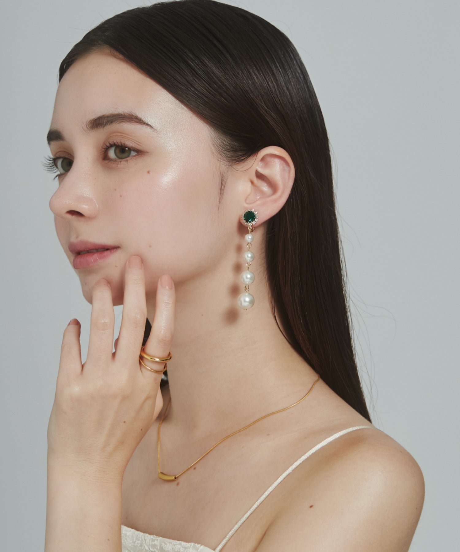 ciite' シーテ イヤリング フロントビジュー 4連パールイヤリング (両耳用)