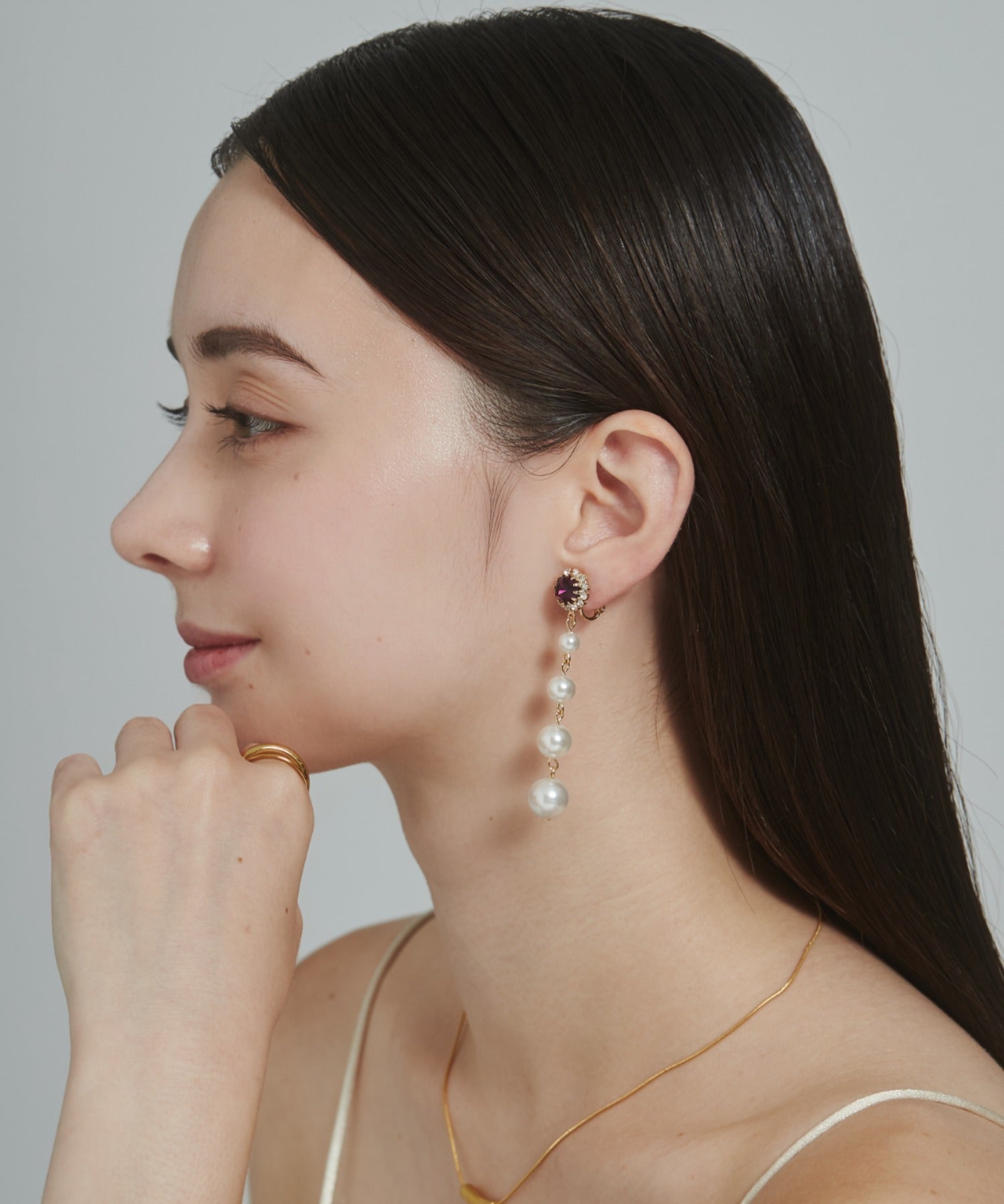 ciite' シーテ イヤリング フロントビジュー 4連パールイヤリング (両耳用)