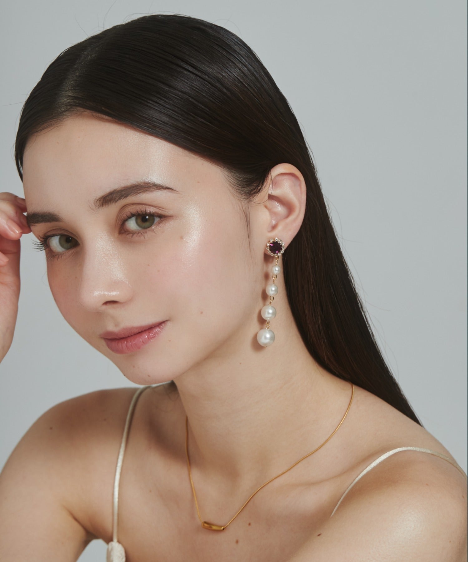 ciite' シーテ イヤリング フロントビジュー 4連パールイヤリング (両耳用)