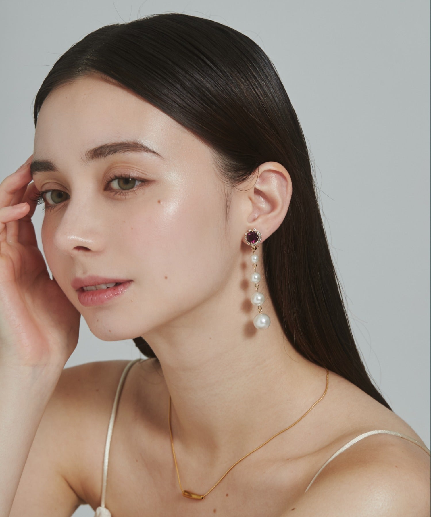 ciite' シーテ イヤリング フロントビジュー 4連パールイヤリング (両耳用)