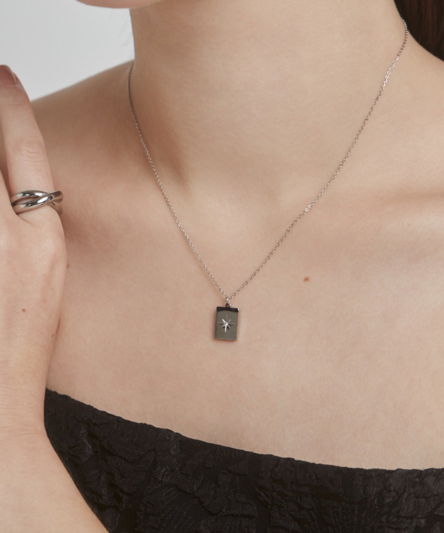 ciite' シーテ ネックレス 【 金属アレルギー対応 】 ビジュープレートネックレス サージカルステンレス シルバー FREE