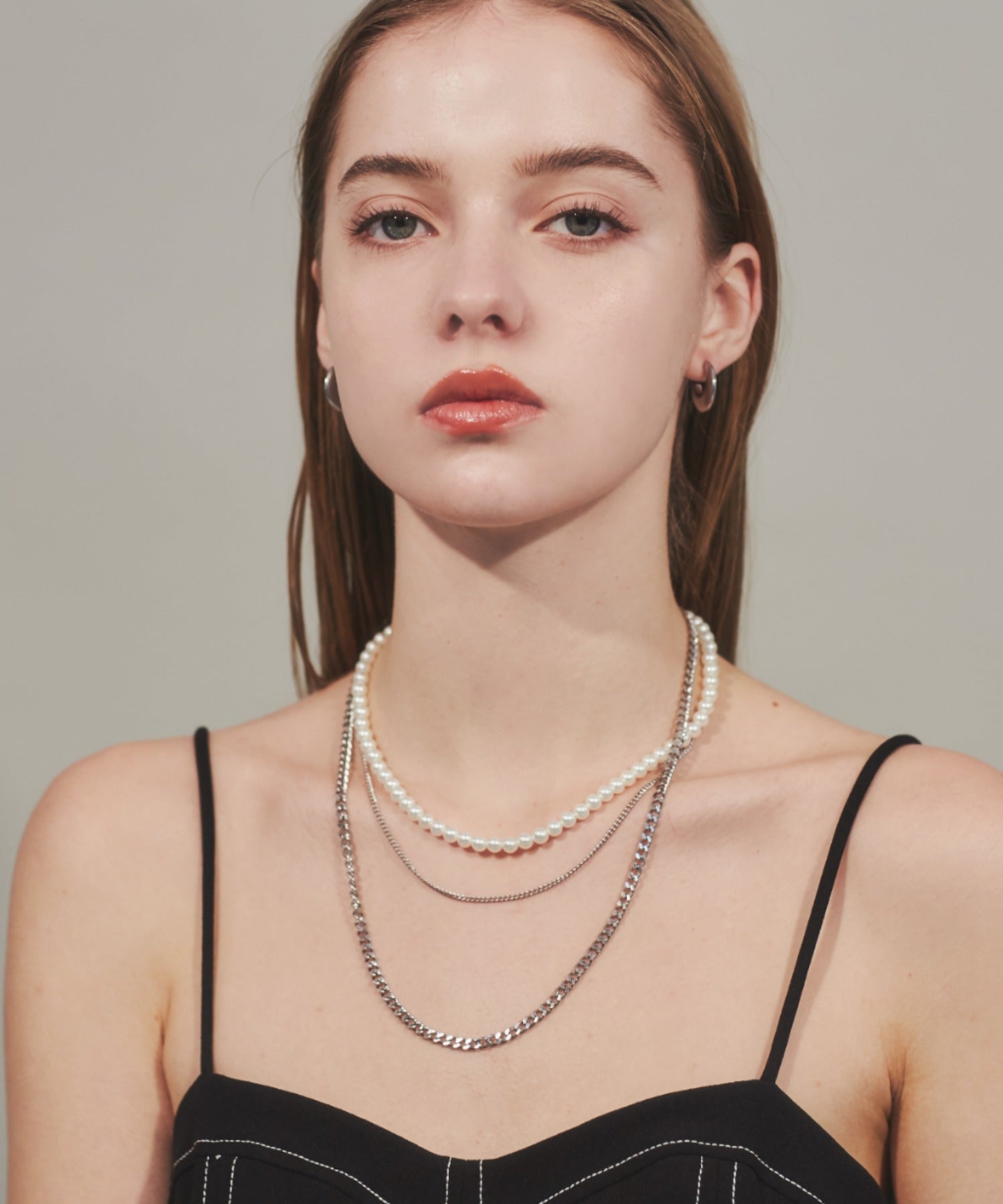 ciite' シーテ ネックレス 【 金属アレルギー対応 】3連パールチェーンネックレス サージカルステンレス 38～43cm, 40～45cm