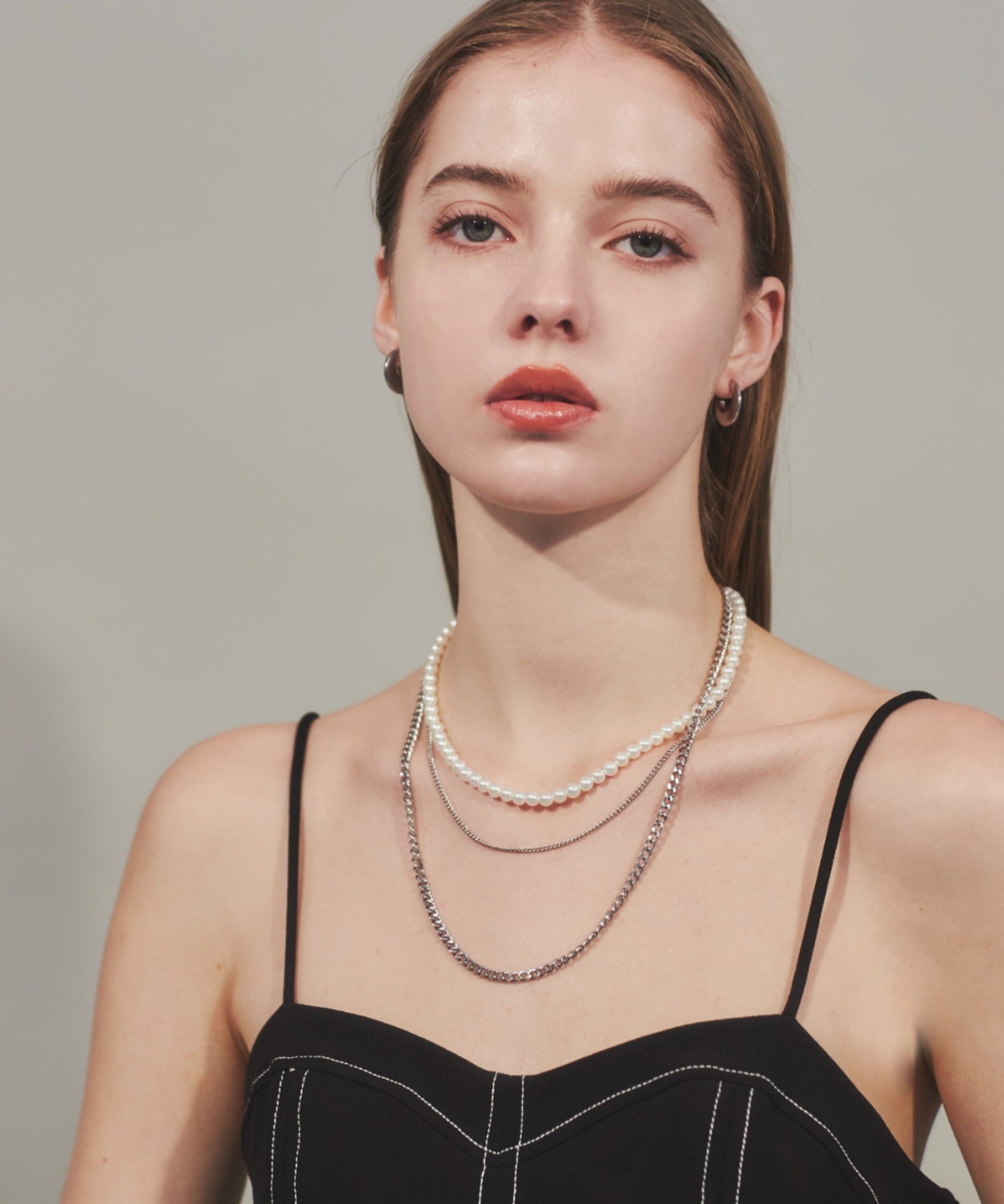 ciite' シーテ ネックレス 【 金属アレルギー対応 】3連パールチェーンネックレス サージカルステンレス 38～43cm, 40～45cm