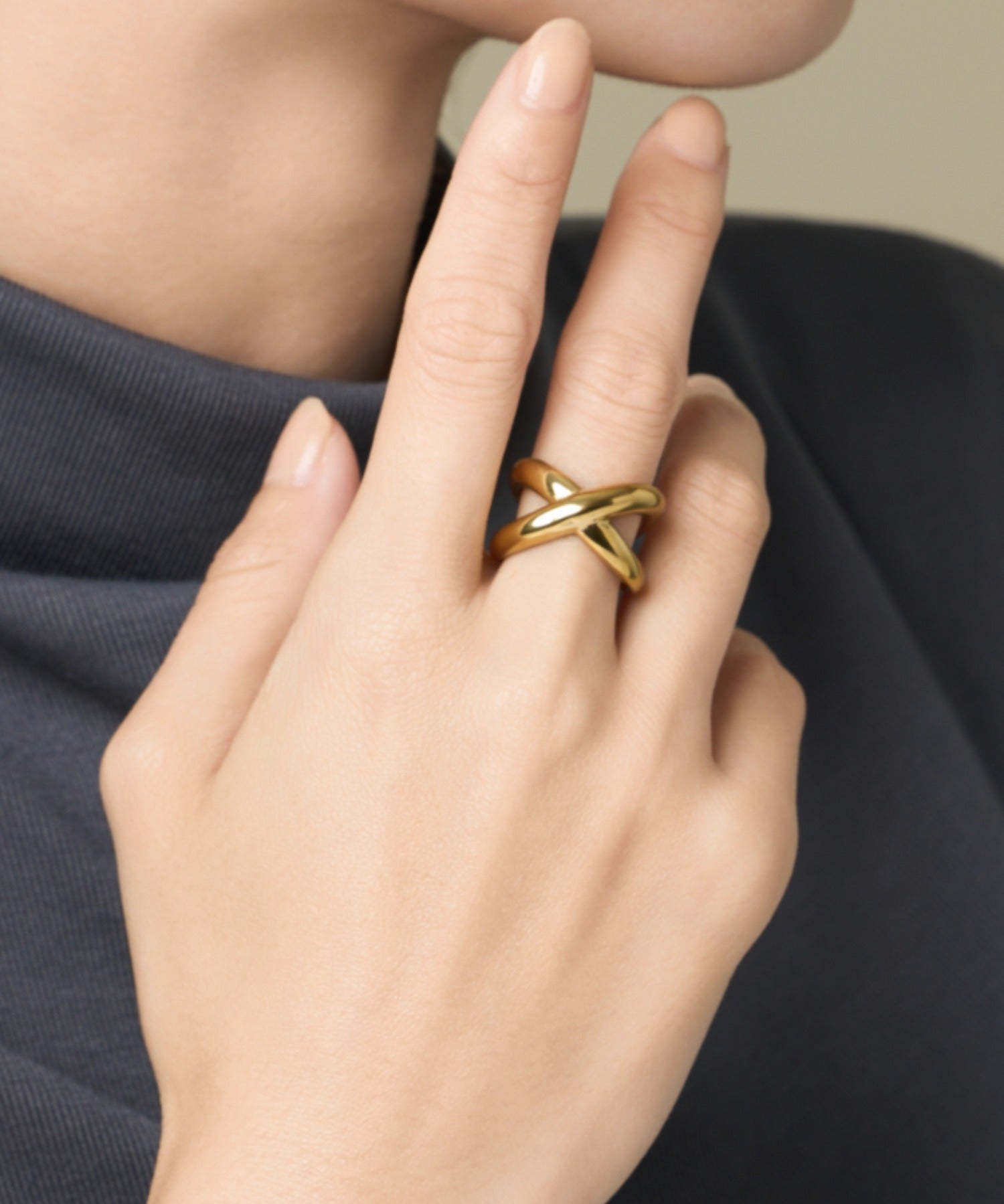 ciite' シーテ リング 【 金属アレルギー対応 】 ビッグクロスリング サージカルステンレス ゴールド