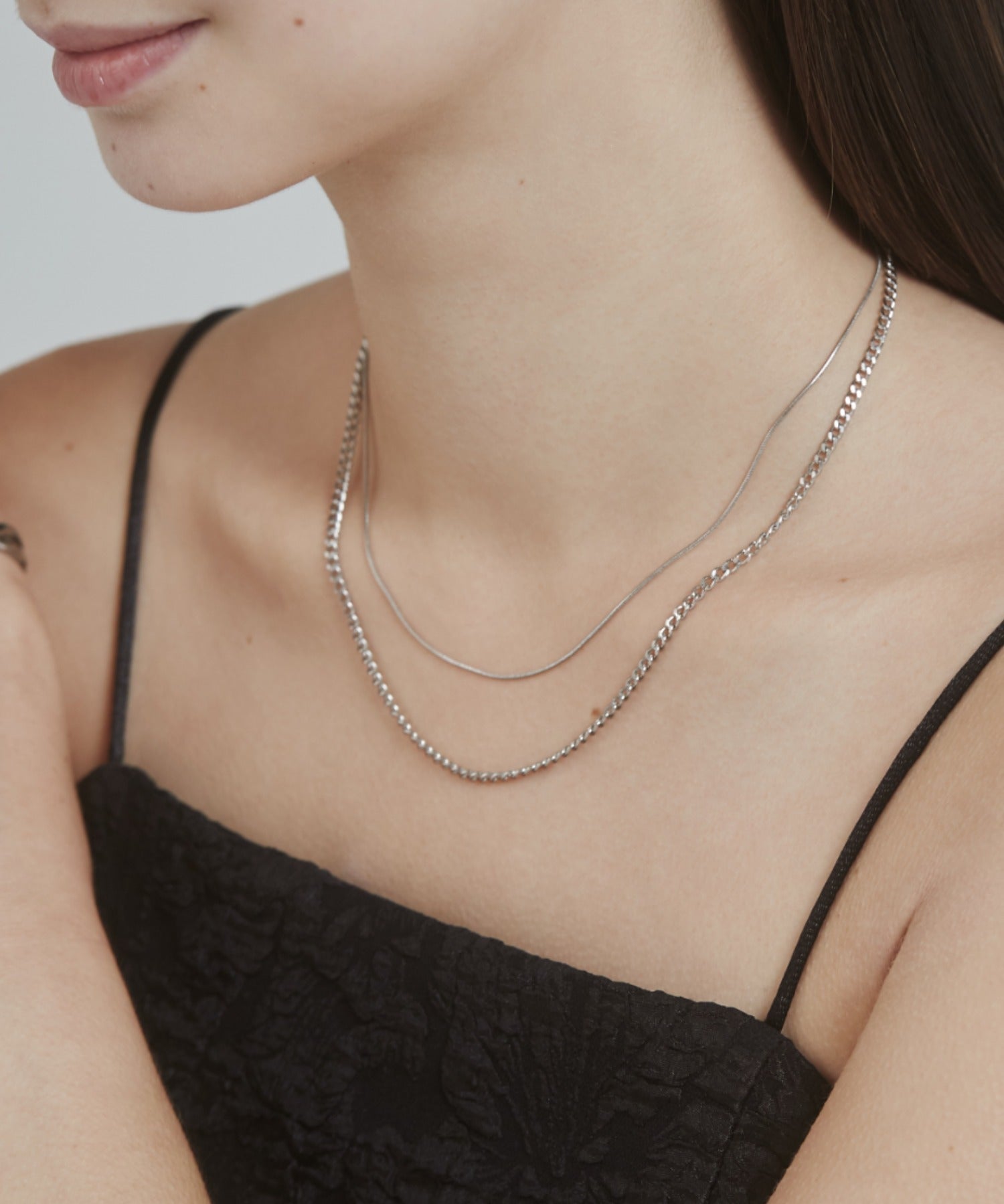 ciite' シーテ ネックレス 【 金属アレルギー対応 】 チェーンネックレス 2セット サージカルステンレス （38～43cm, 40～45cm） シルバー FREE