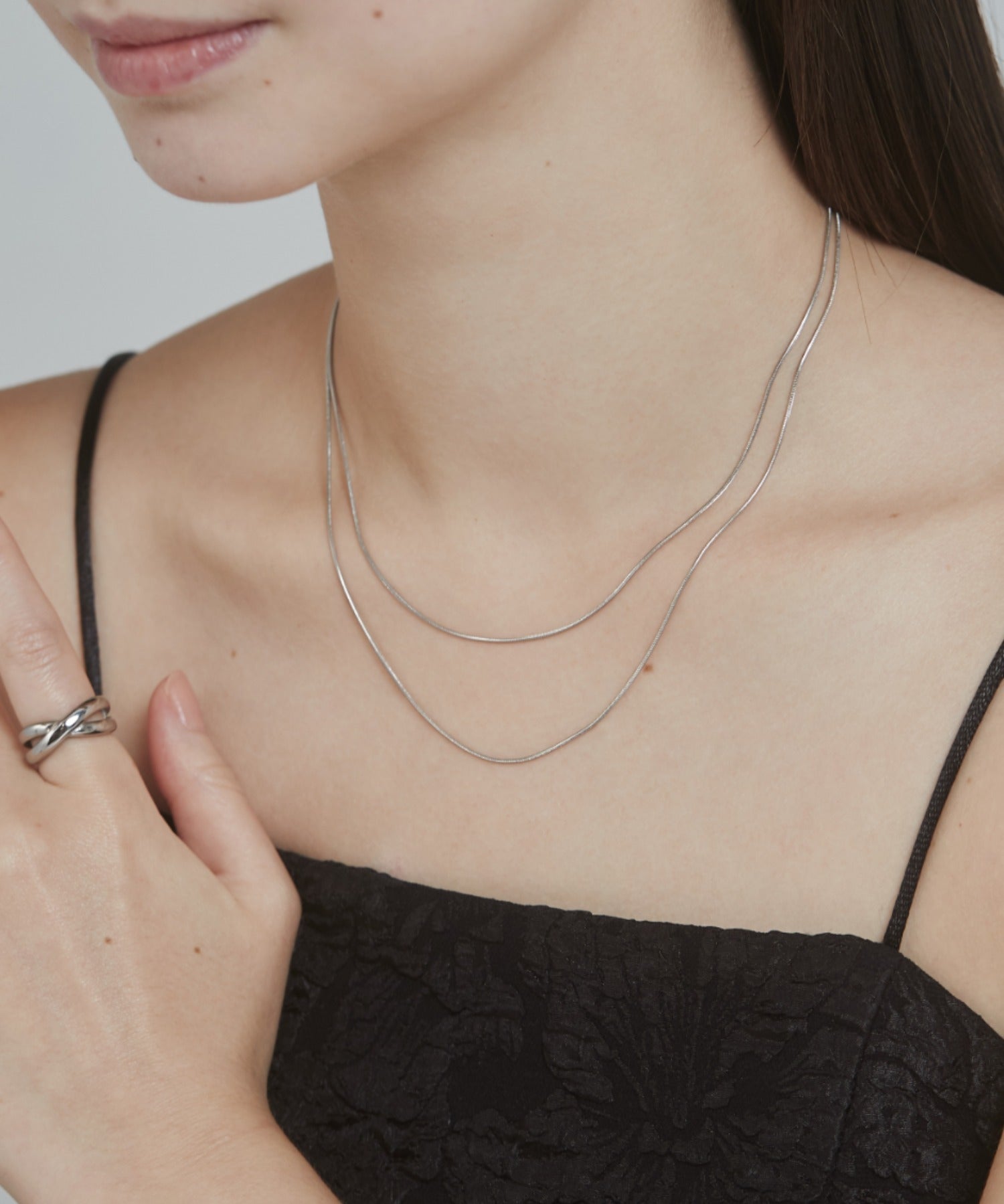 ciite' シーテ ネックレス 【 金属アレルギー対応 】 1mm スネークネックレス 2個セット サージカルステンレス 36～41cm, 39～44cm シルバー FREE