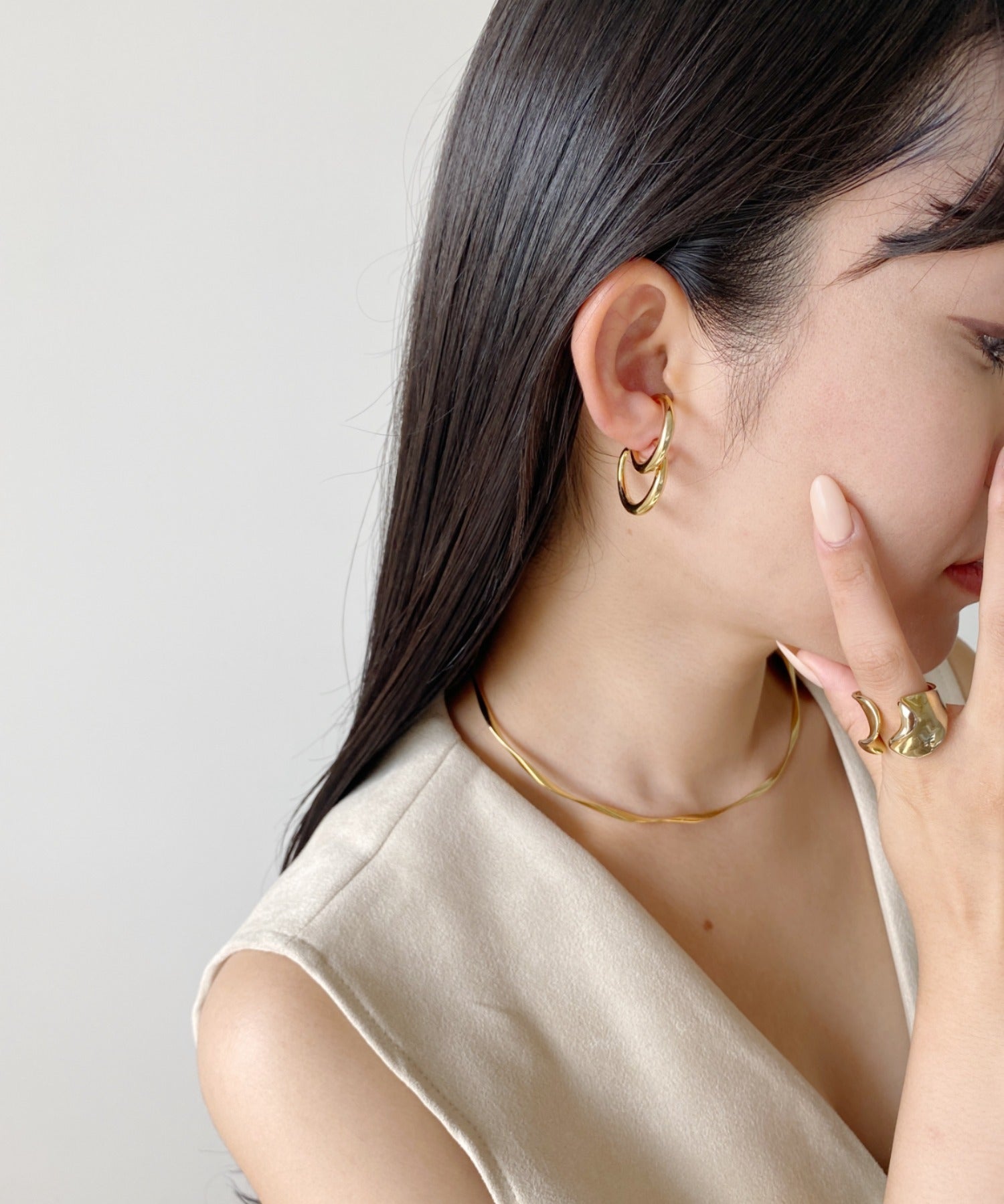 ciite' シーテ ピアス（両耳用） 立体デザインピアス イヤーカフ風 (両耳用)