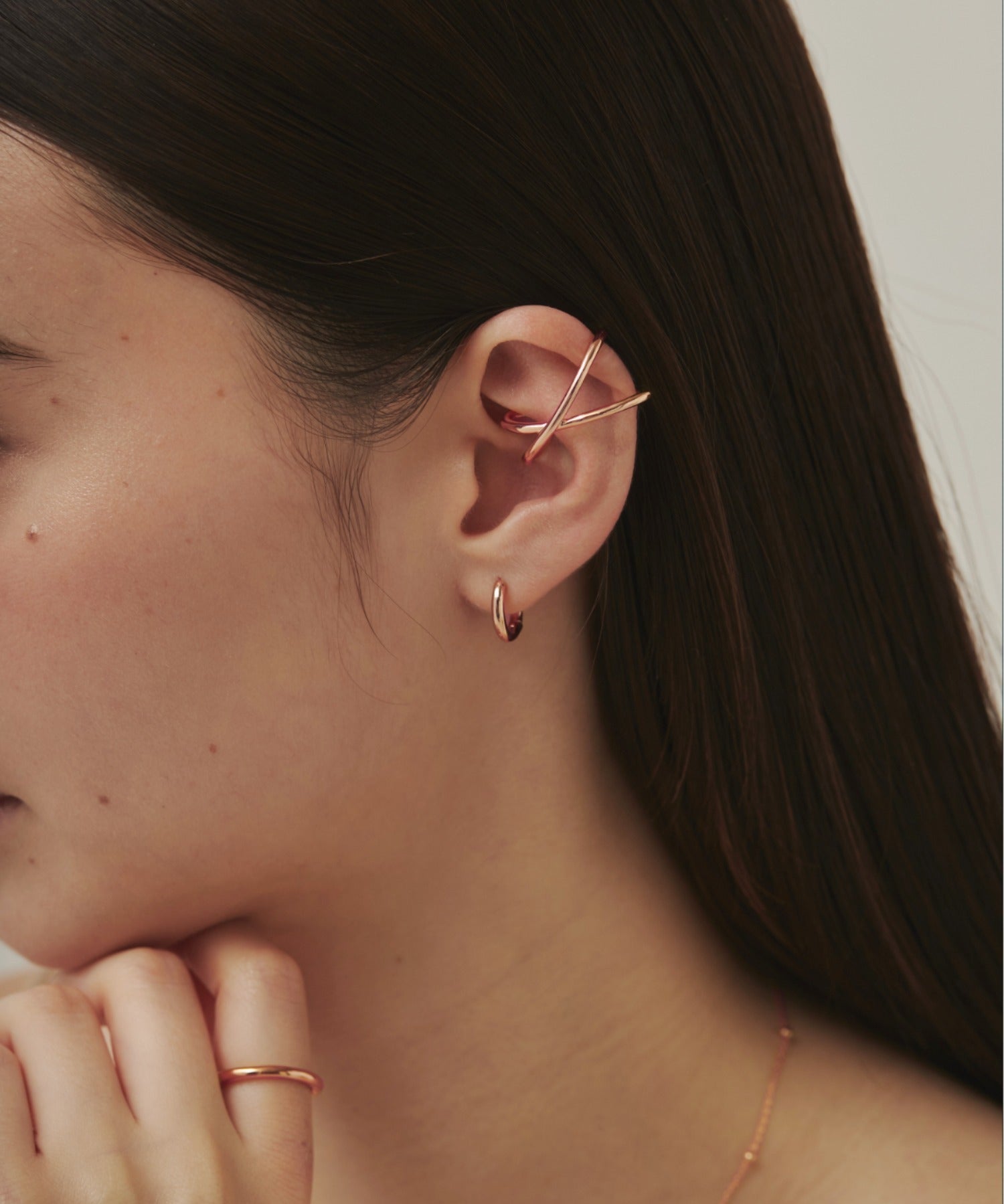 ciite' シーテ イヤーカフ クロスデザイン イヤーカフ（片耳用） ピンクゴールド FREE