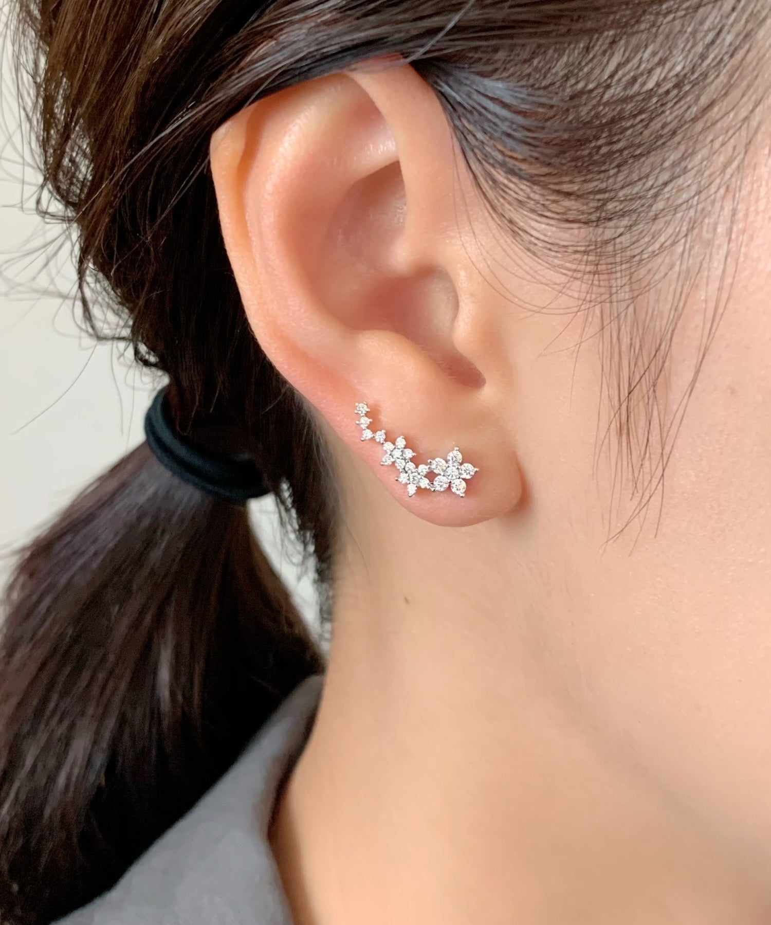 ciite' シーテ ピアス（両耳用） ラインビジューピアス / イヤーカフ風 (両耳用) シルバー FREE