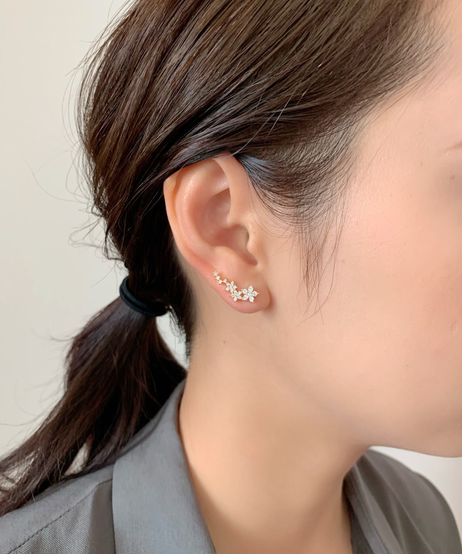 ciite' シーテ ピアス（両耳用） ラインビジューピアス / イヤーカフ風 (両耳用)