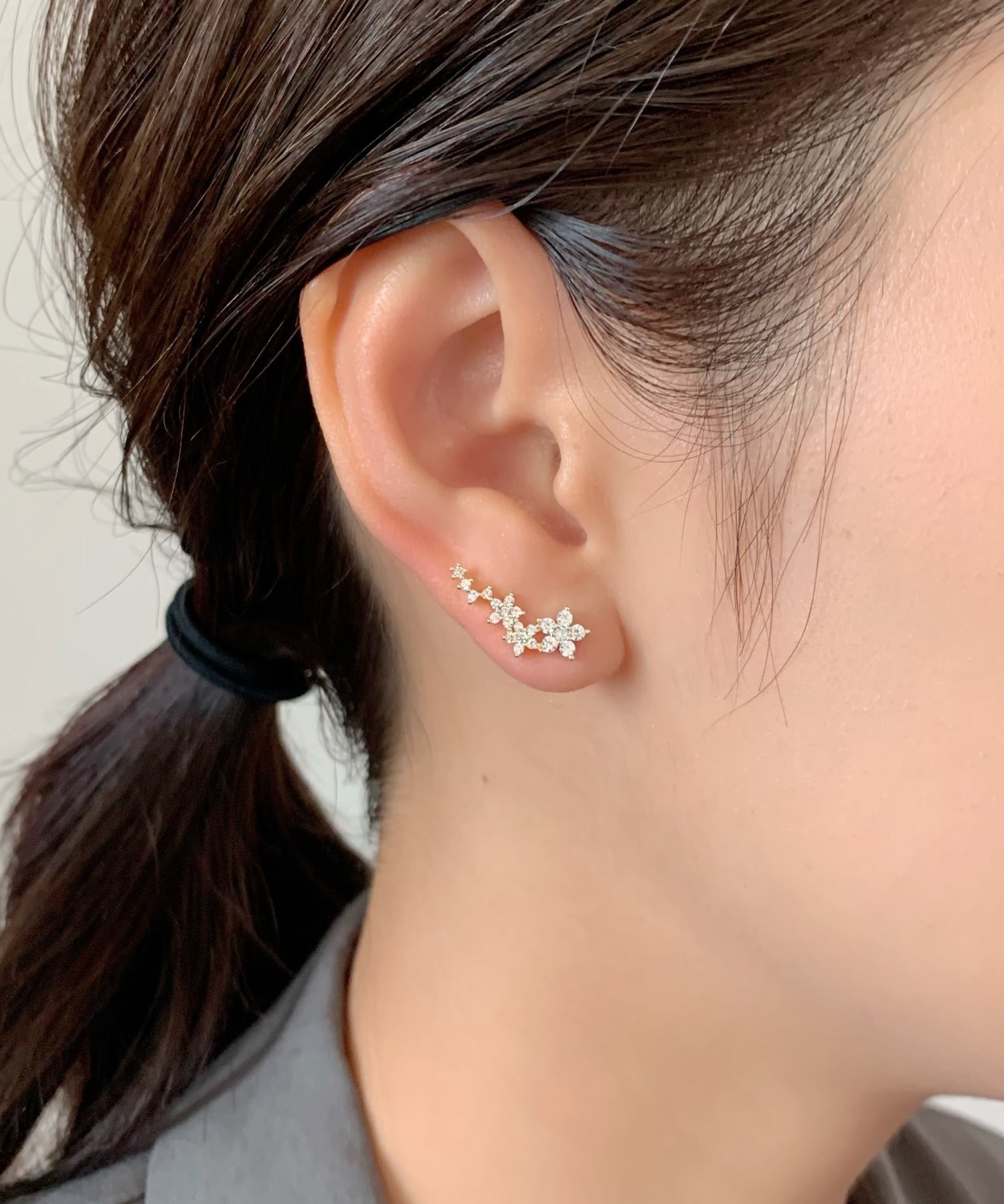 ciite' シーテ ピアス（両耳用） ラインビジューピアス / イヤーカフ風 (両耳用)