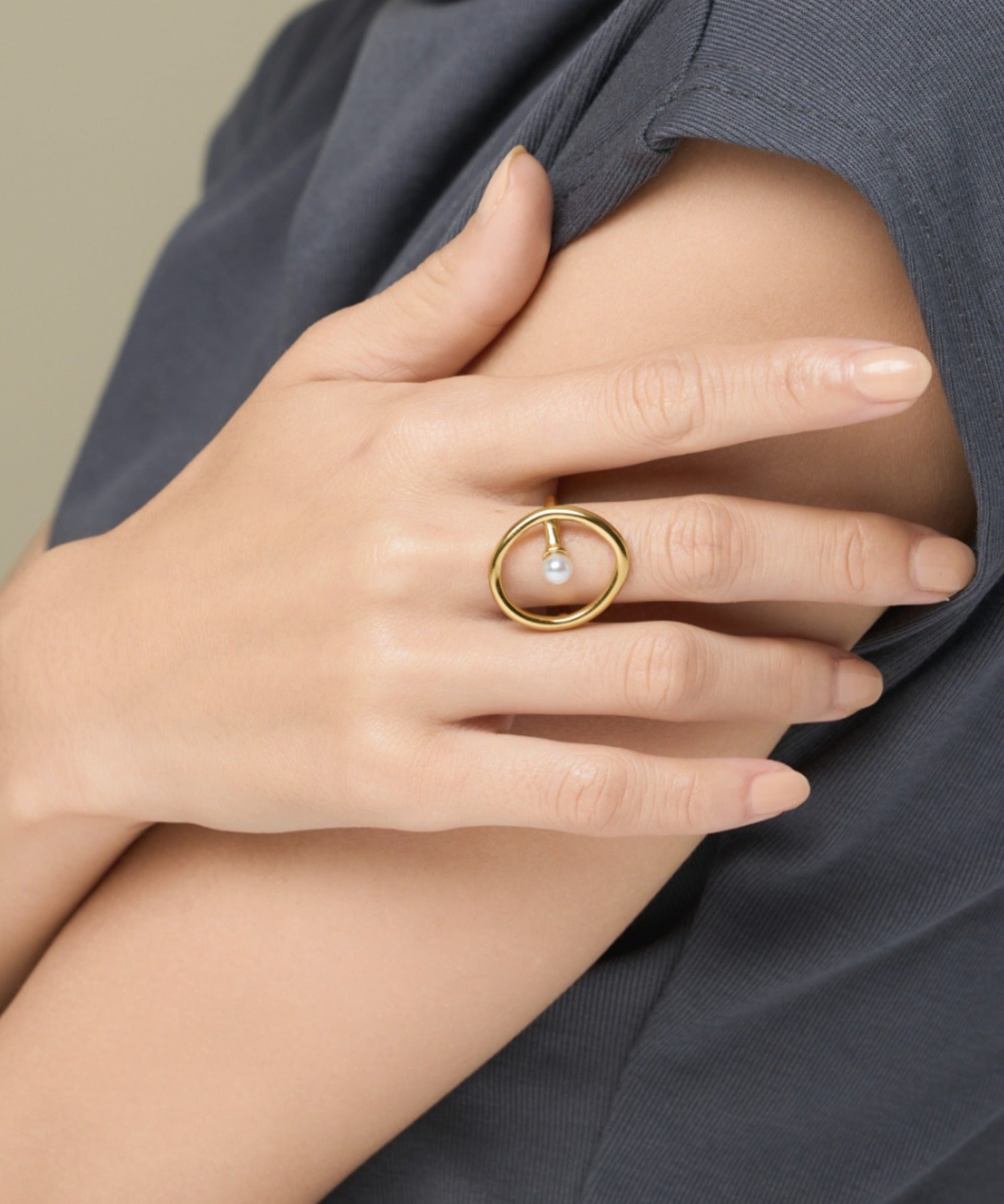 ciite' シーテ リング 【 金属アレルギー対応 】 オーバルパールリング サージカルステンレス ゴールド